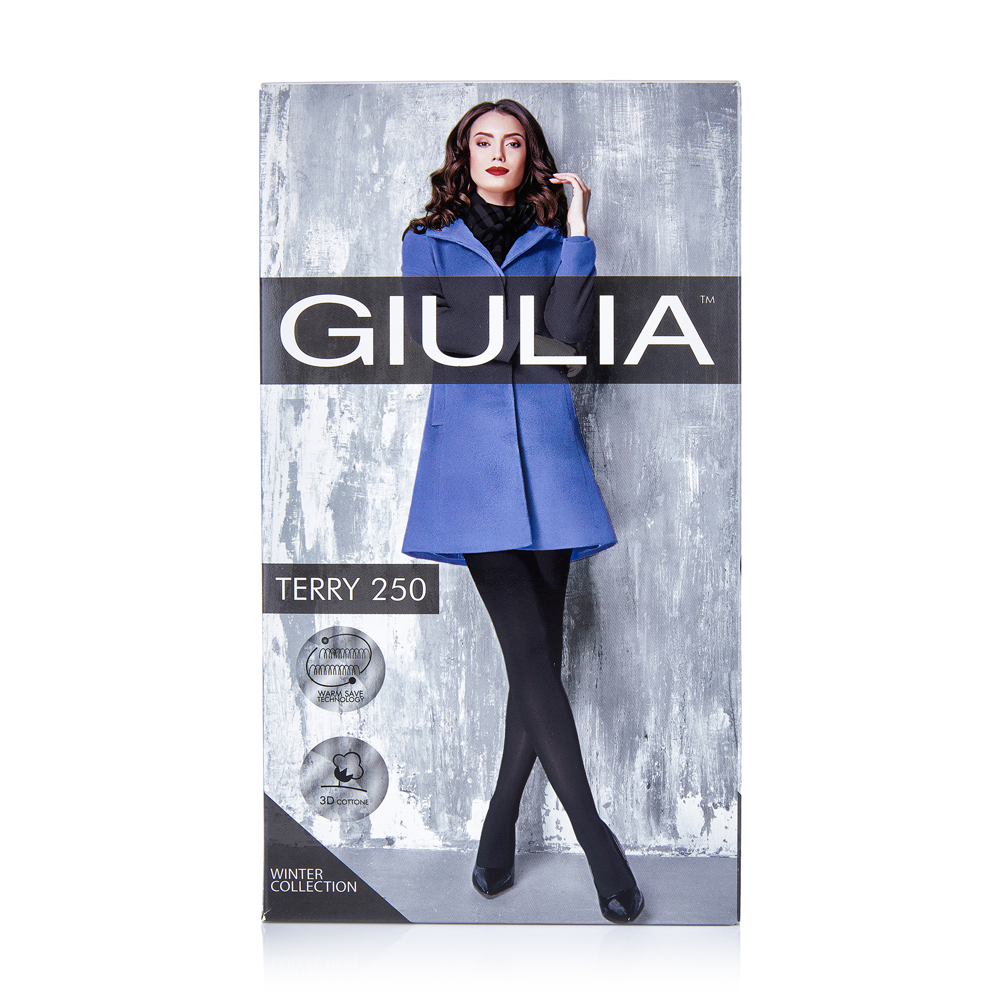 Теплі колготки жіночі Giulia Terry 250 DEN, Nero, розмір 2