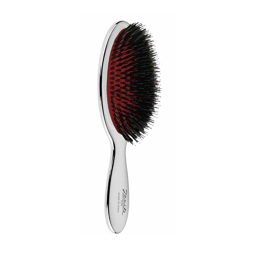 

Щітка для волосся Janeke Mini Hair Brush Срібна, з хромованим покриттям та щетиною кабана, розмір S