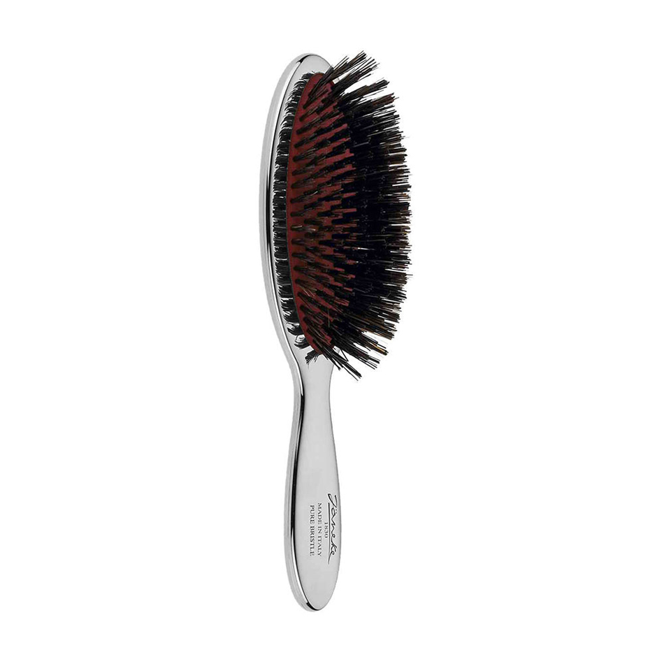 

Щітка для волосся Janeke Mini Hair Brush Срібна, з хромованим покриттям та щетиною кабана, розмір M