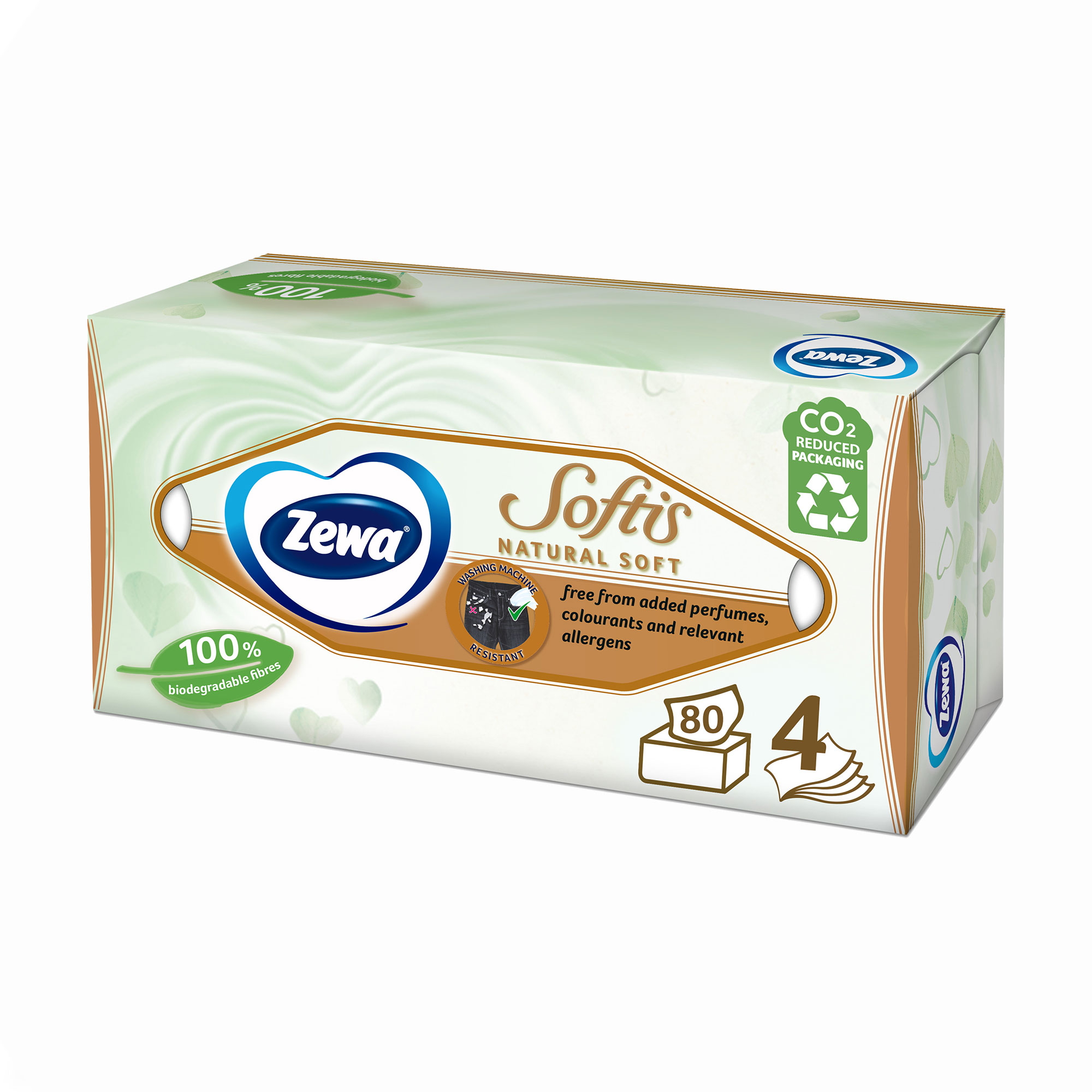 

Уцінка! Косметичні серветки Zewa Softis Natural Soft 4-шарові, 80 шт