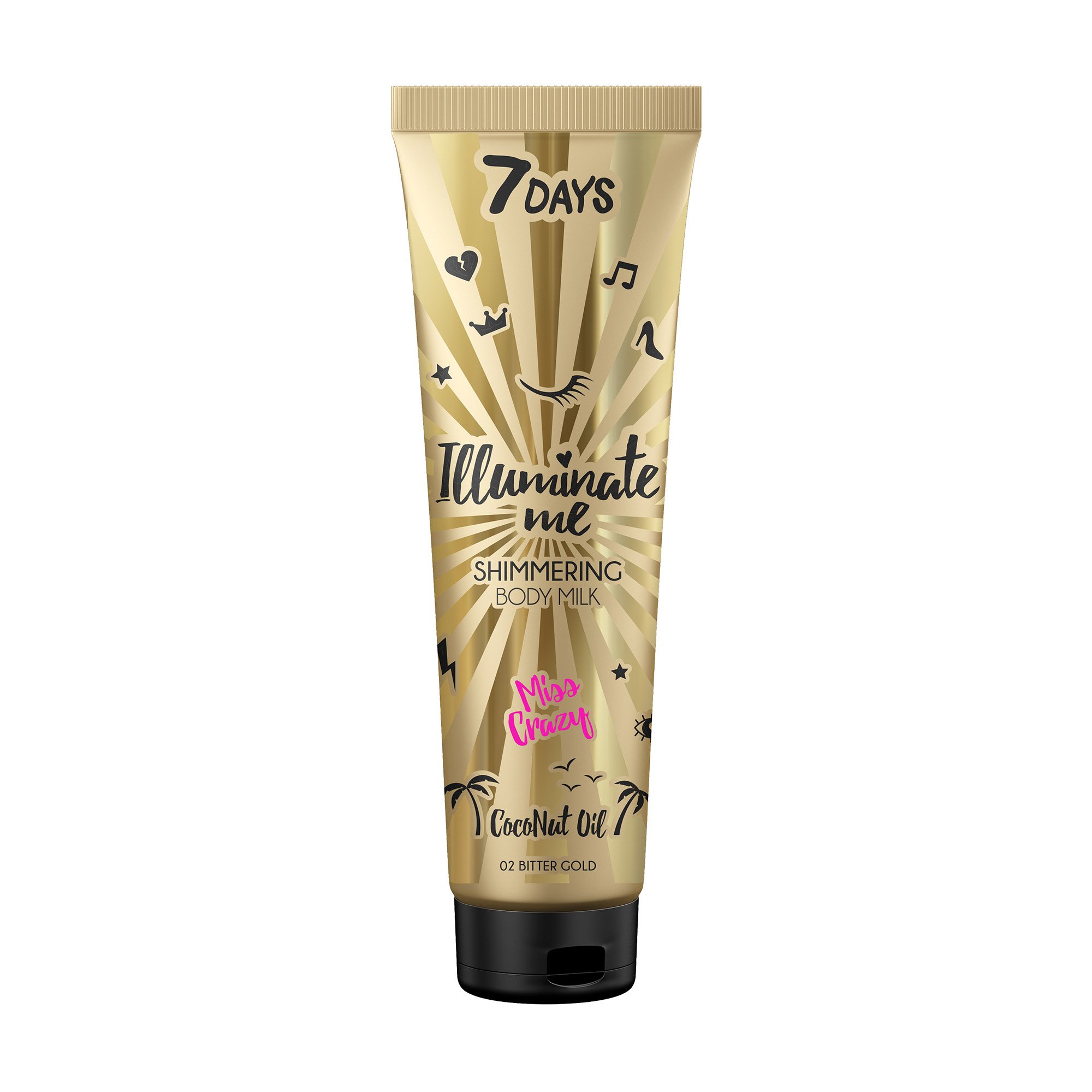 

Мерехтливе молочко для тіла 7 Days Illuminate Me Miss Crazy 02 Bitter Gold, 150 мл
