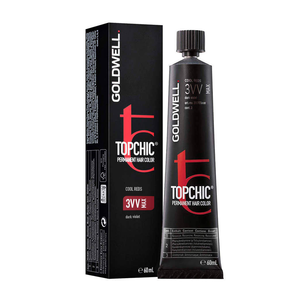 

Стійка професійна фарба для волосся Goldwell Topchic Permanent Hair Color 3VV MAX Dark Violet, 60 мл