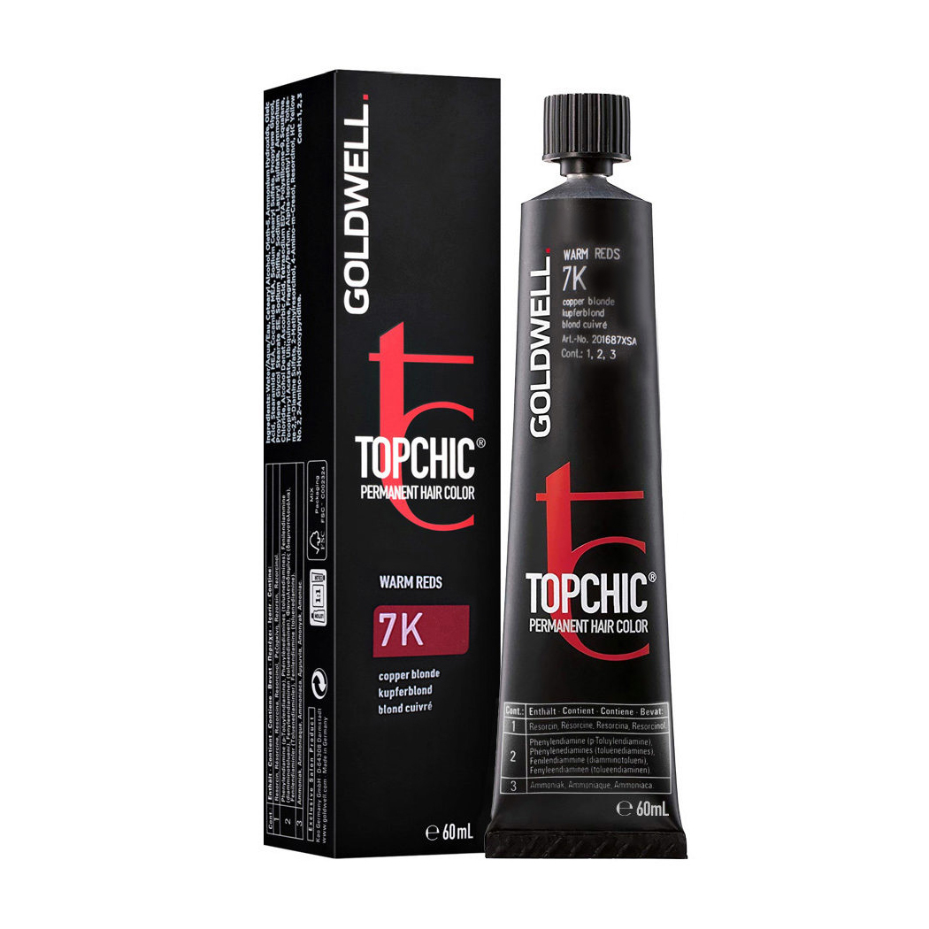 

Стійка професійна фарба для волосся Goldwell Topchic Permanent Hair Color 7K Copper Blonde, 60 мл