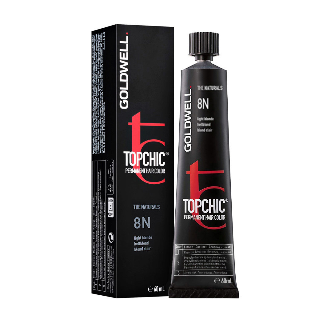 

Стійка професійна фарба для волосся Goldwell Topchic Permanent Hair Color 8N Light Blonde, 60 мл