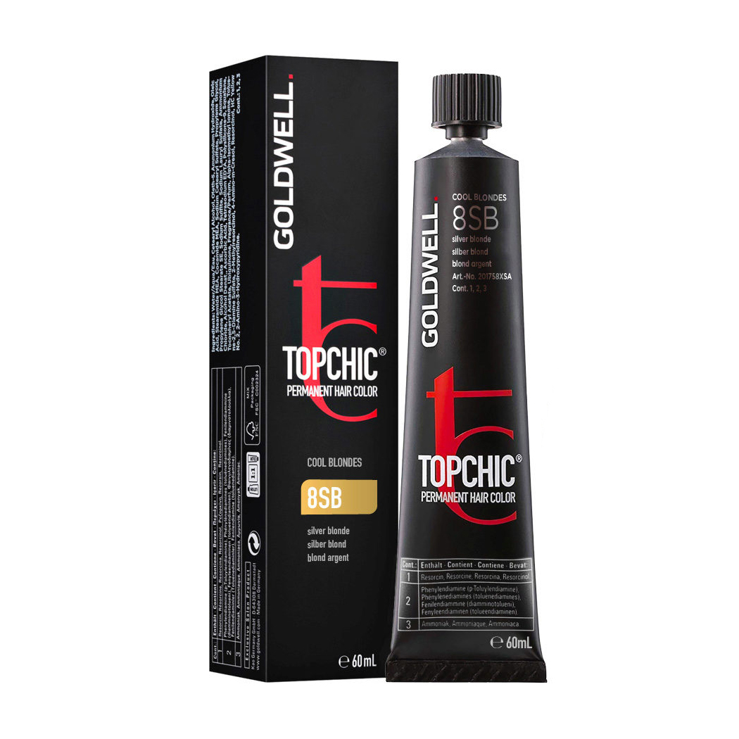 

Уцінка! Стійка професійна фарба для волосся Goldwell Topchic Permanent Hair Color 8SB Silver Blonde, 60 мл