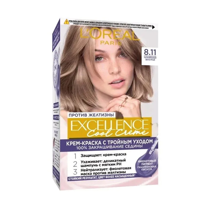 

Уцінка! Крем-фарба для волосся L'Oreal Paris Excellence Creme з потрійним доглядом 8.11 Ультра попелястий світло-русий, 192 мл