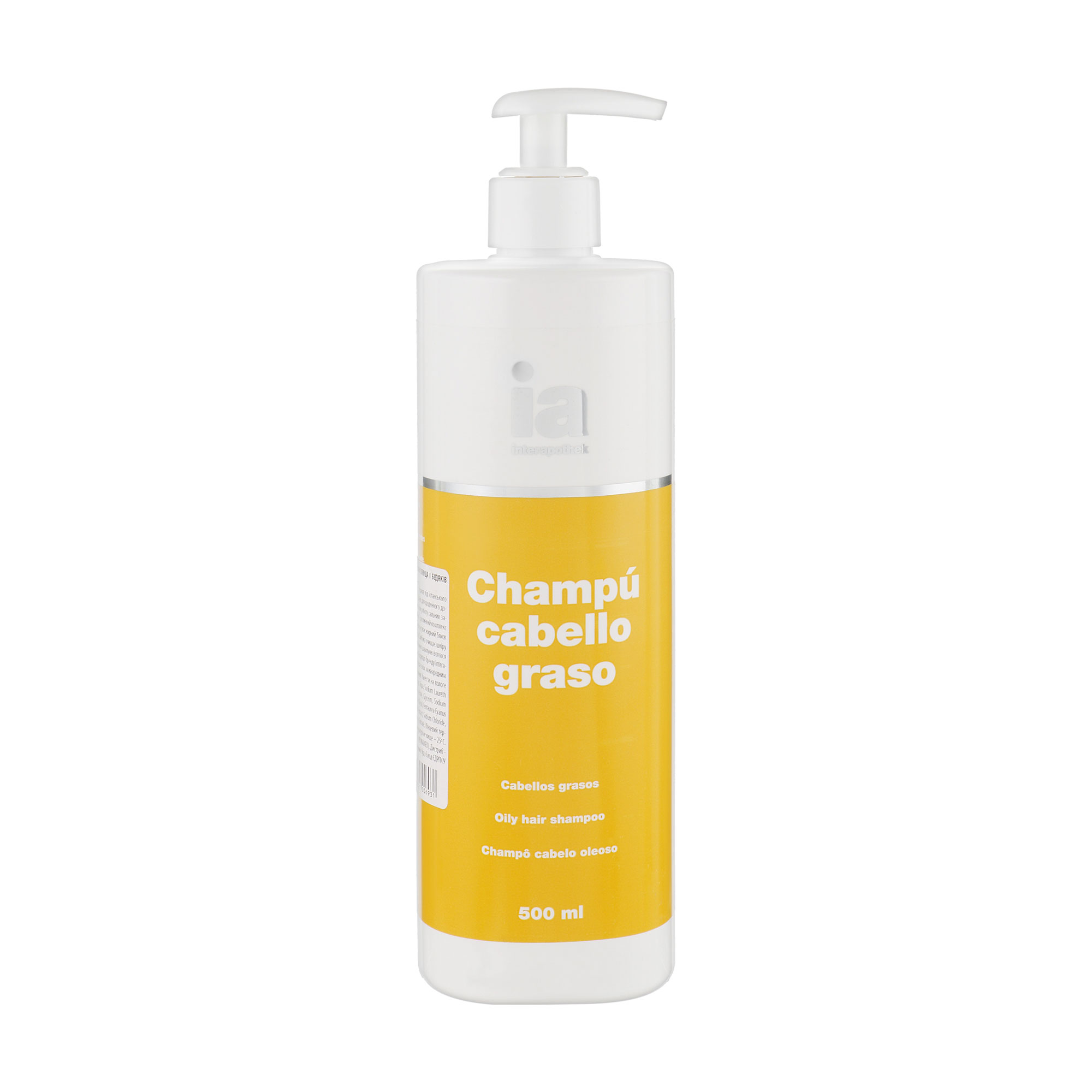 

Шампунь для жирного волосся Interapothek Shampu Cabello Graso з екстрактами плюща та реп'яха, з дозатором, 500 мл