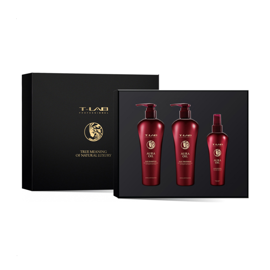 

Набір для волосся T-LAB Professional Aura Oil Ritual (шампунь, 300 мл + кондиціонер, 300 мл + еліксир, 150 мл)