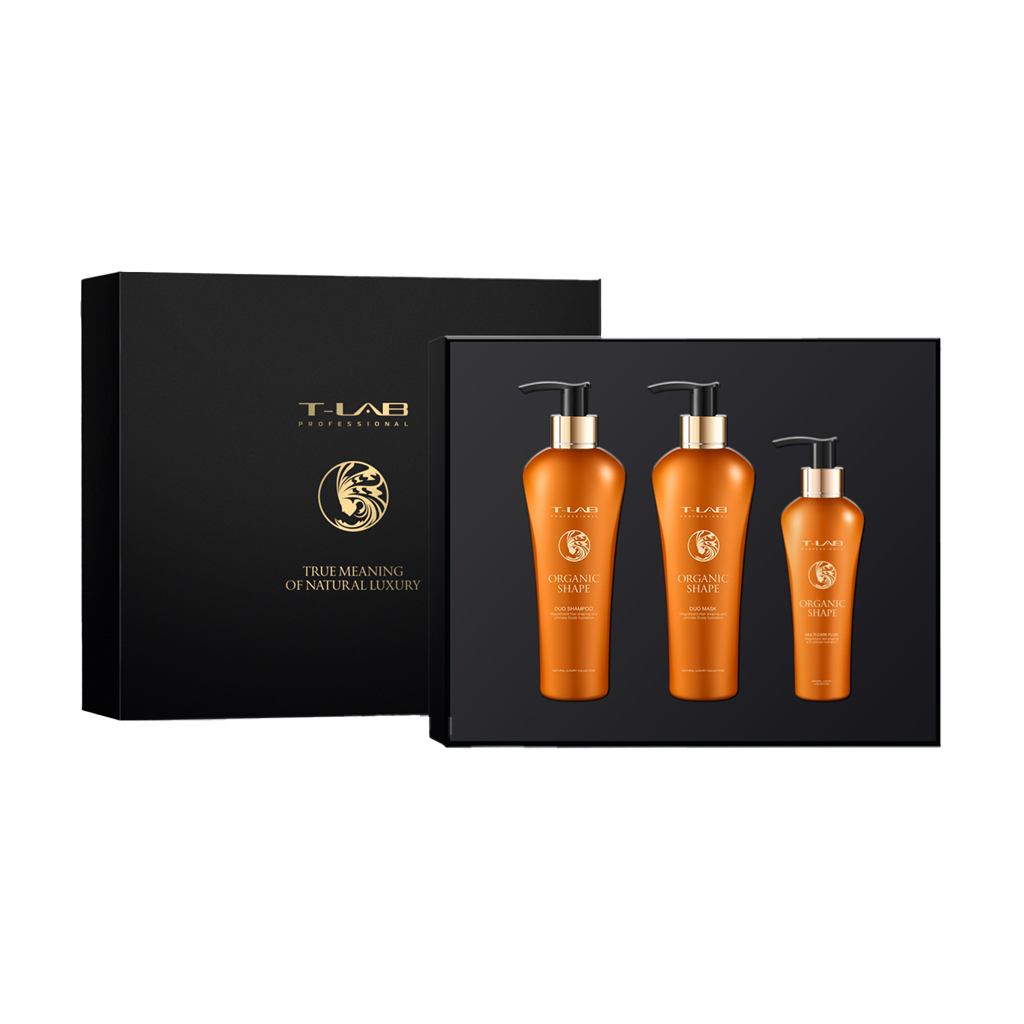 

Набір для волосся T-LAB Professional Organic Shape Ritual (шампунь, 300 мл + маска, 300 мл + флюїд, 150 мл)