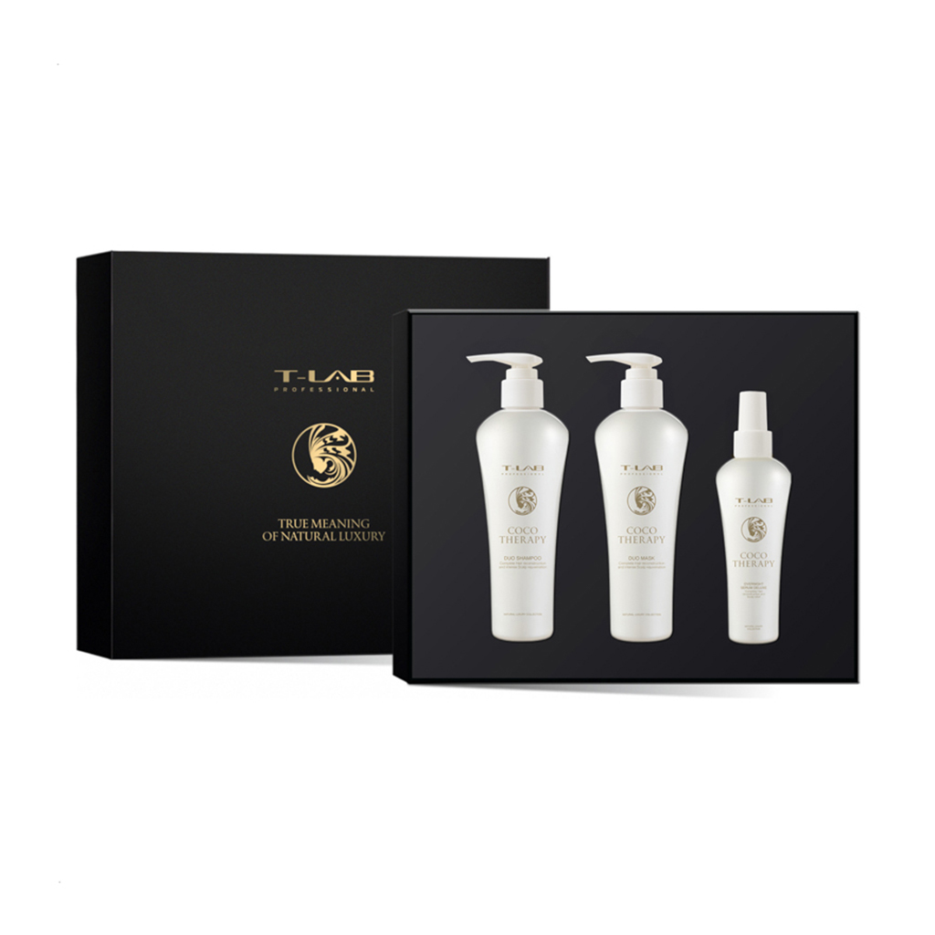 

Набір для волосся T-LAB Professional Сoco Therapy Ritual (шампунь, 300 мл + маска, 300 мл + сироватка, 150 мл)