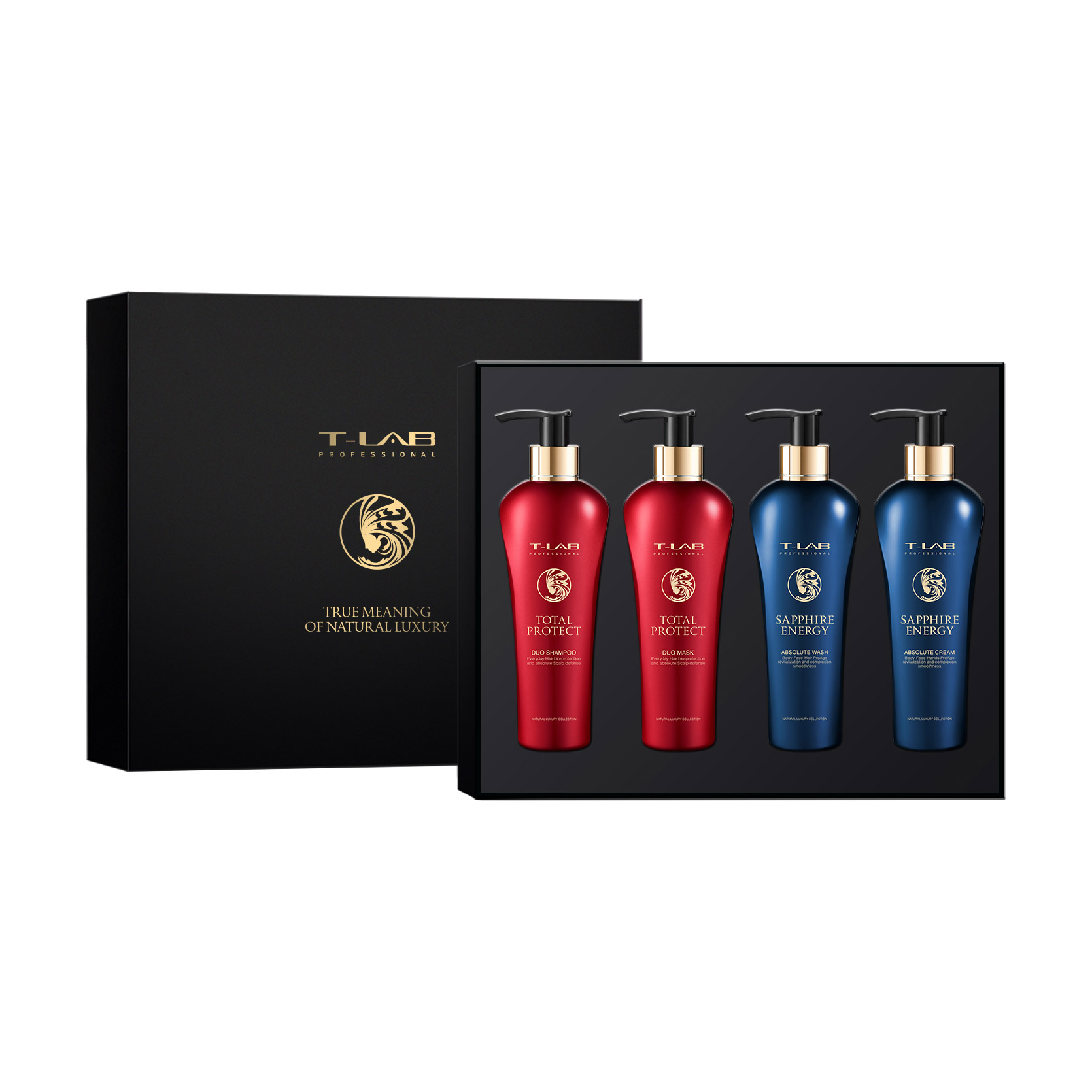 

Уцінка! Набір для волосся та тіла T-LAB Professional Sapphire Energy + Total Protect, 4 предмети