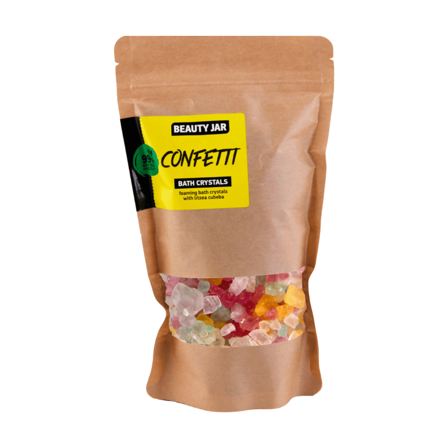 

Кристали для ванни Beauty Jar Confetti Bath Crystals пінисті, з конфетті з літсеєю кубеба, 600 г