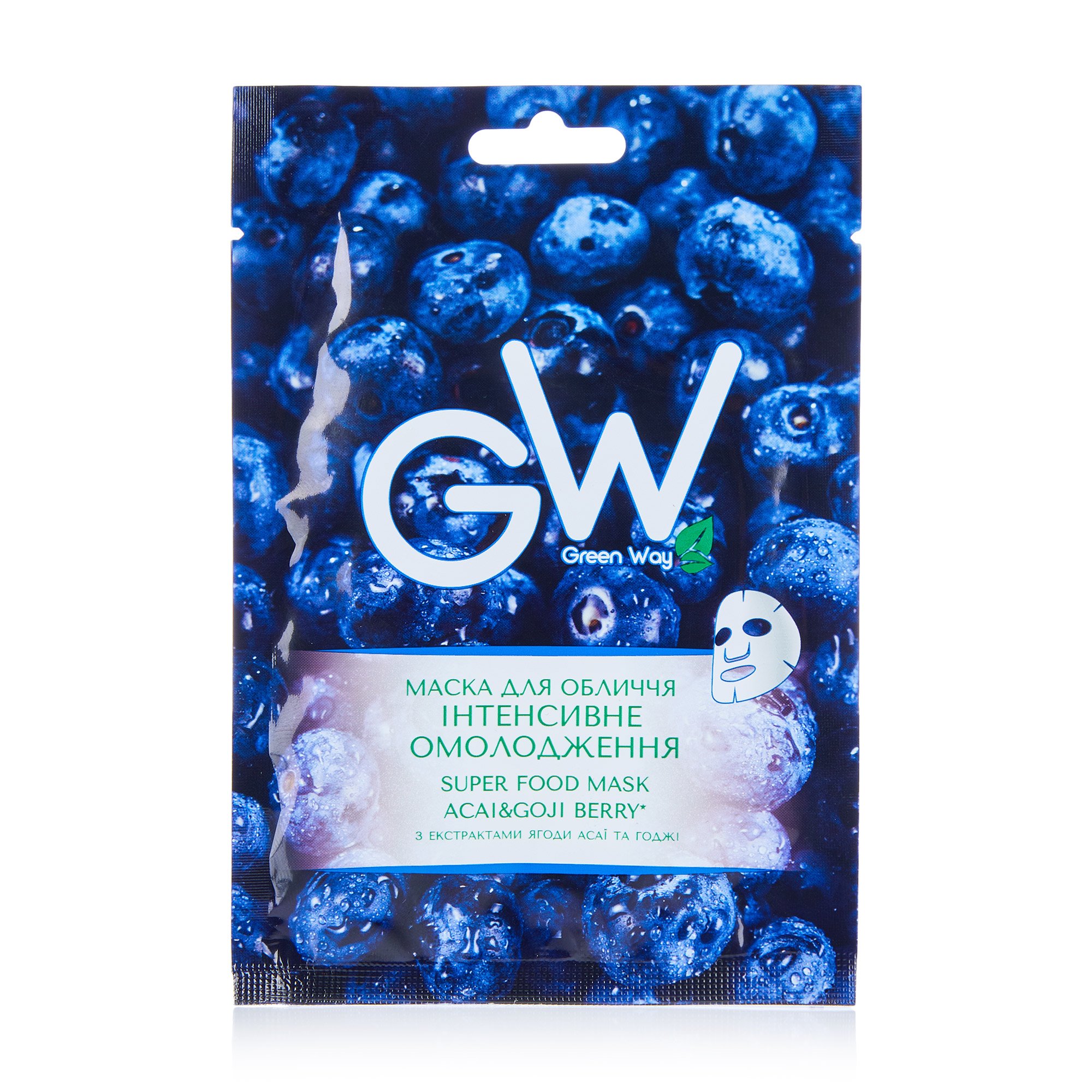 

Тканинна маска для обличчя Green Way Super Food Mask Acai & Goji Berry Інтенсивне омолодження, 25 г