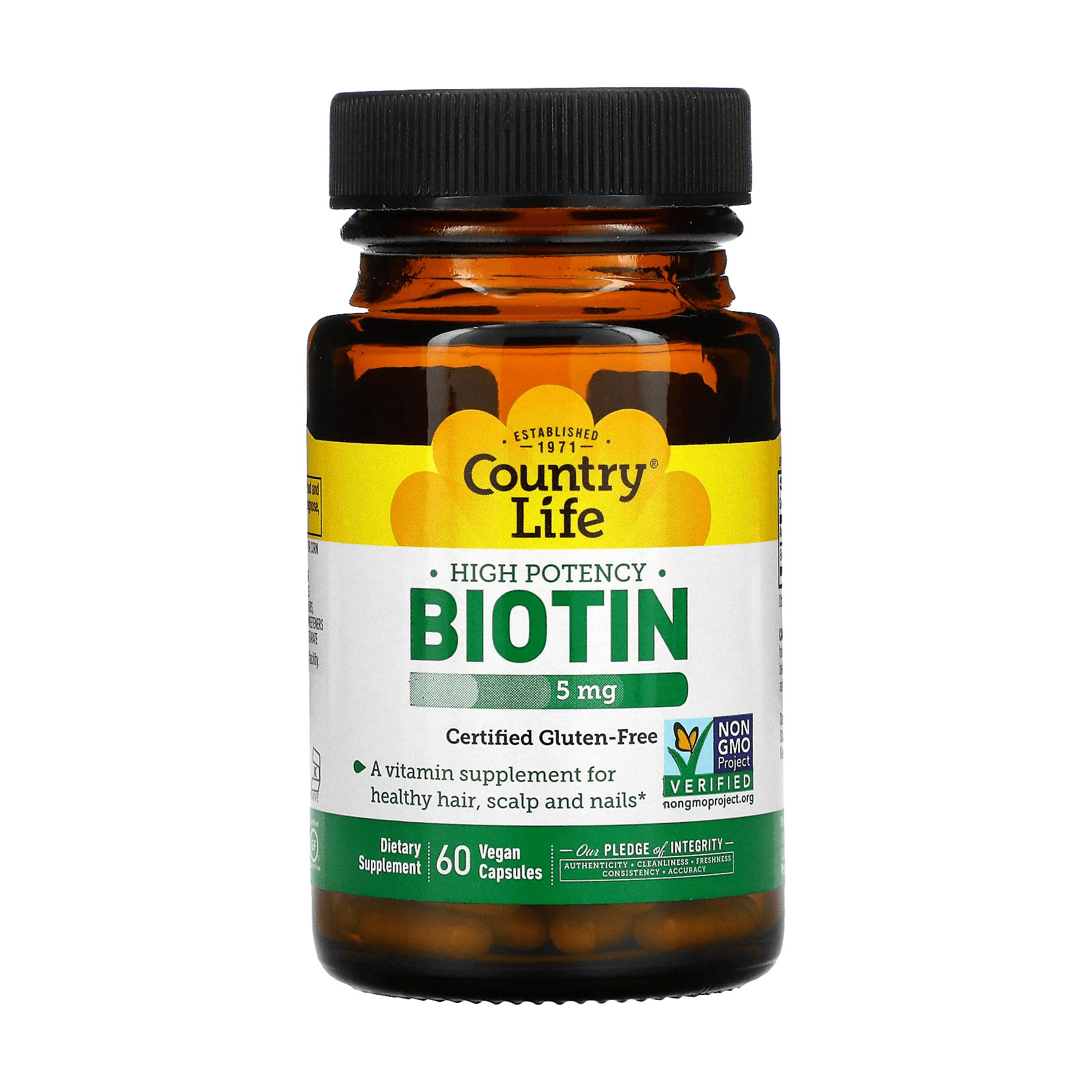 

Біотин Country Life Biotin 5 мг, 60 веганських капсул