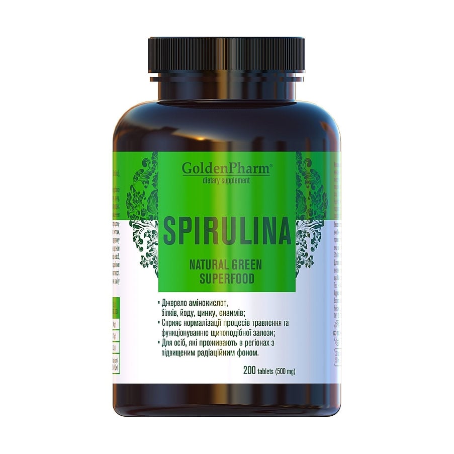 

Спiрyліна Golden Pharm Spirulina, 200 таблеток