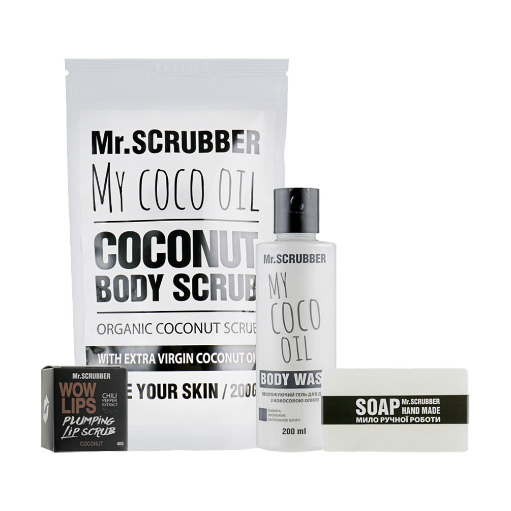 

Уцінка! Набір Mr.Scrubber Beauty box Coconut (скраб для тіла, 200 г + гель для душу, 200 мл + цукровий скраб для губ, 40 г + мило, 100 г)
