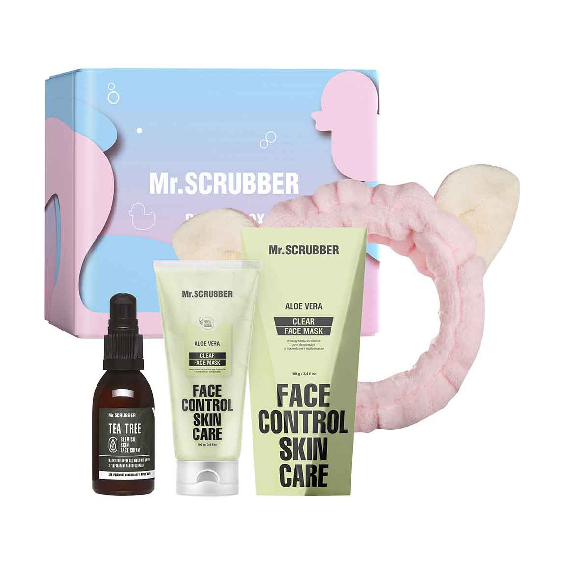 

Набір Mr.Scrubber Even Complexion & Clear (маска для обличчя, 100 г + крем для обличчя, 55 мл + пов'язка для волосся)