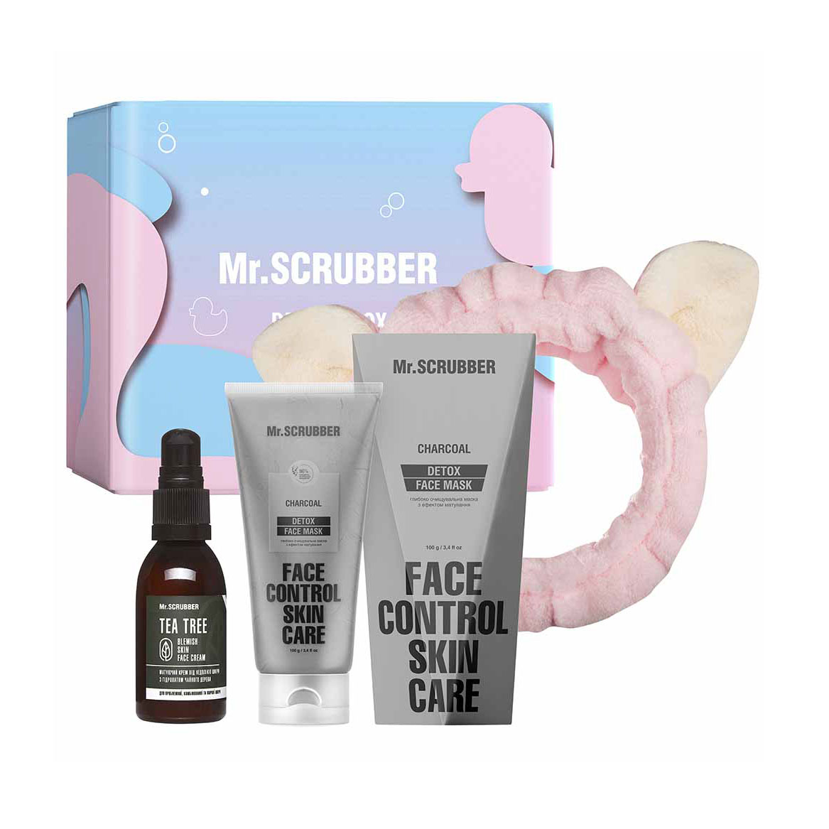 

Уцінка! Набір Mr.Scrubber Pure & Detox (маска для обличчя, 100 г + крем для обличчя, 55 мл + пов'язка для волосся)