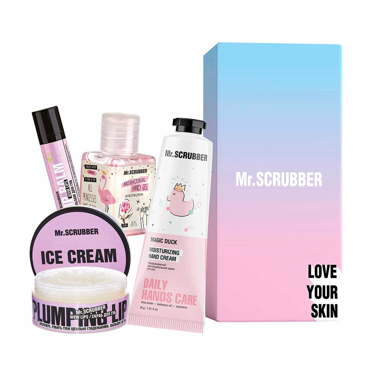 

Уцінка! Набір Mr.Scrubber Sweet Ice Cream (скраб для губ, 50 мл + бальзам для губ, 5 г + крем для рук, 30 г + антисептик, 30 мл)