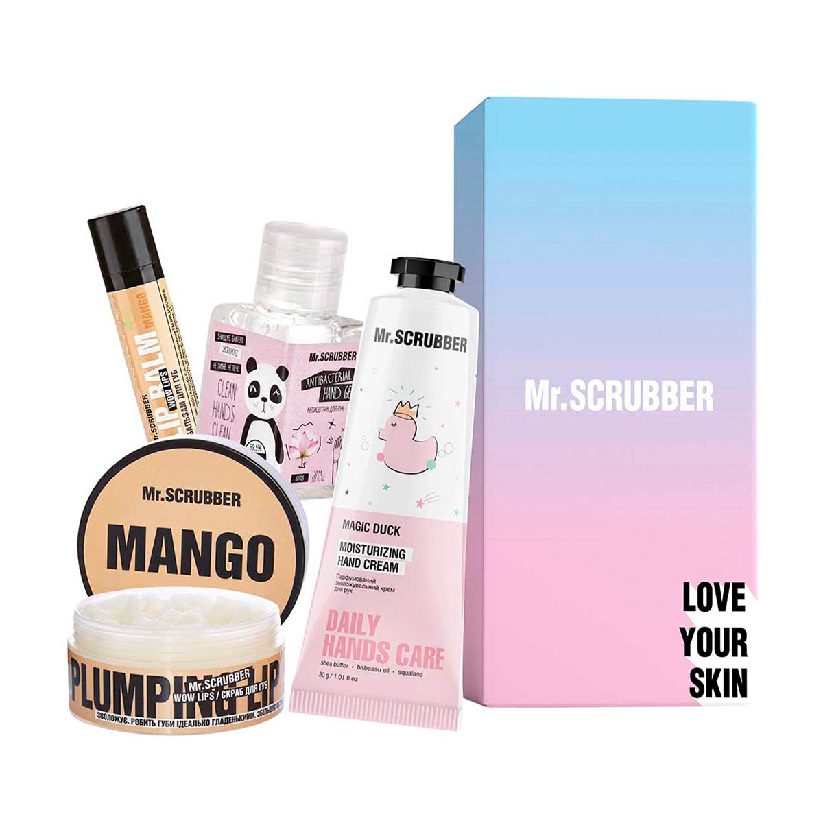 

Уцінка! Набір Mr.Scrubber Sweet Mango (скраб для губ, 50 мл + бальзам для губ, 5 г + крем для рук, 30 г + антисептик, 30 мл)