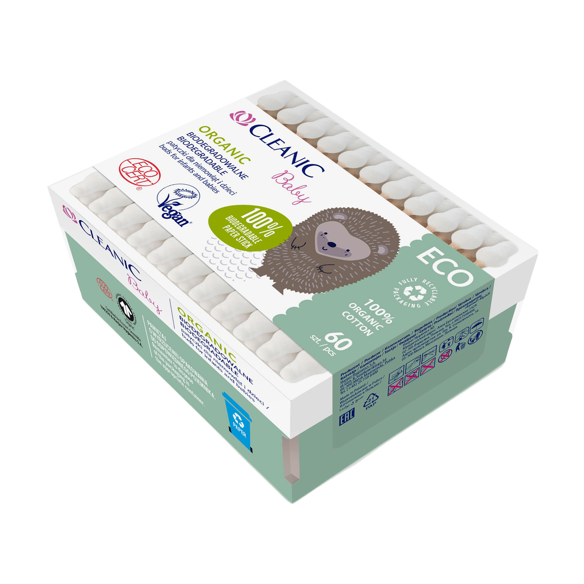 

Уцінка! Ватяні палички Cleanic Baby Eco з обмежувачем, 60 шт