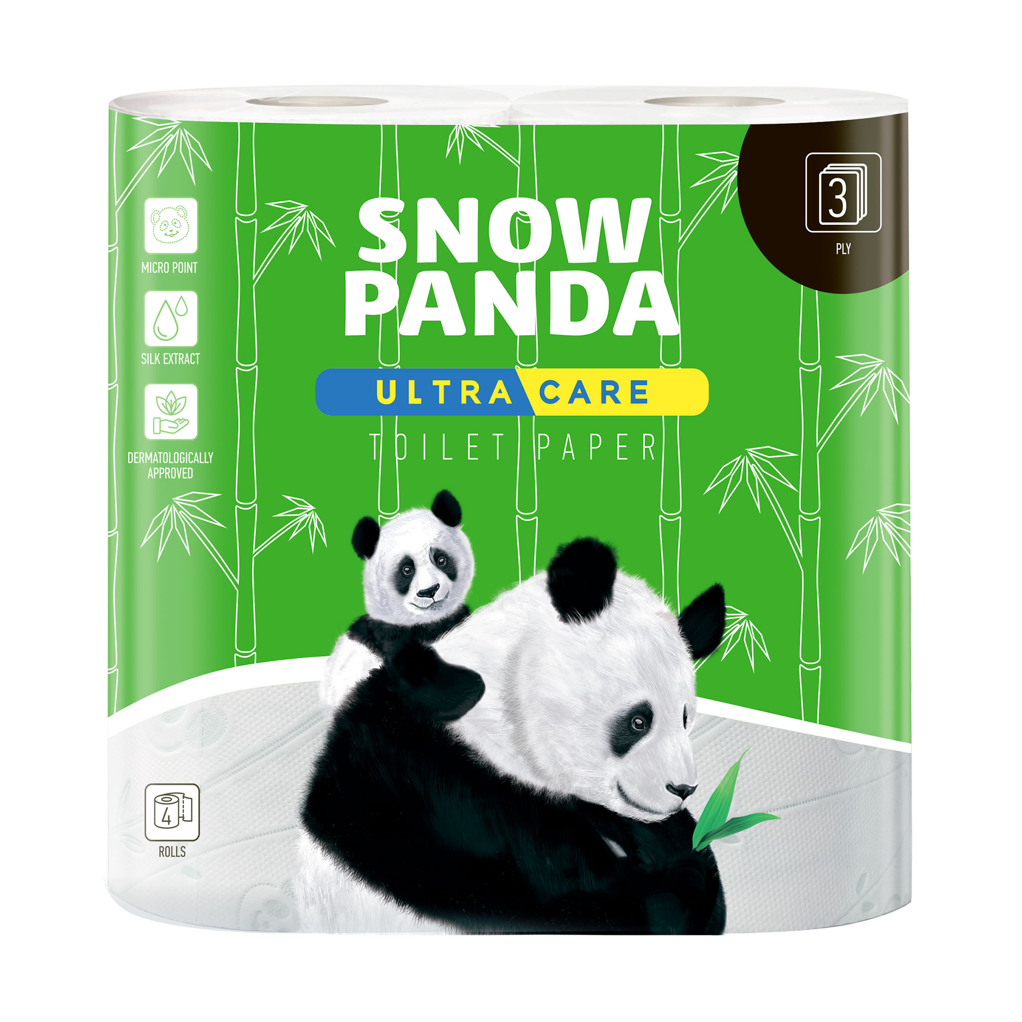 

Туалетний папір Сніжна Панда Ultra Care білий, 3-шаровий, 4 рулони
