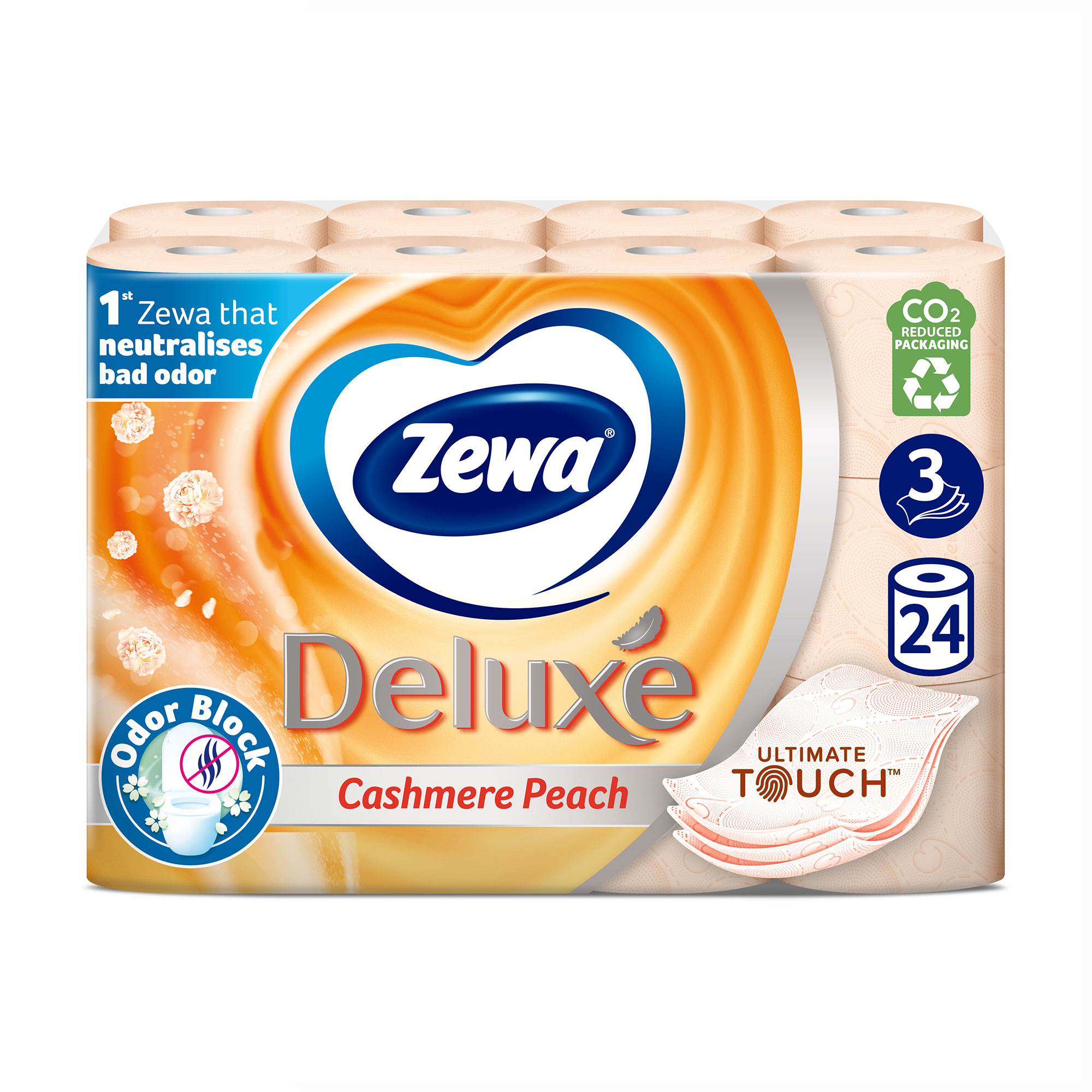 

Туалетний папір Zewa Deluxe Cashmere Peach з ароматом персика, 3-шаровий, 150 відривів, 24 рулони