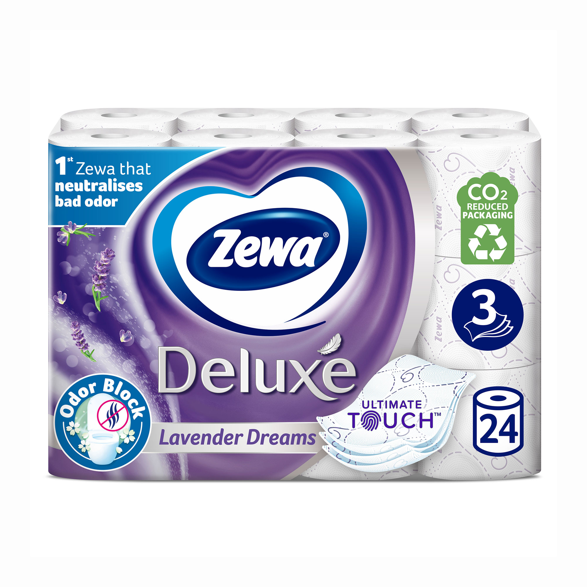 

Уцінка! Туалетний папір Zewa Deluxe Лаванда, 3-шаровий, 150 відривів, 24 рулони