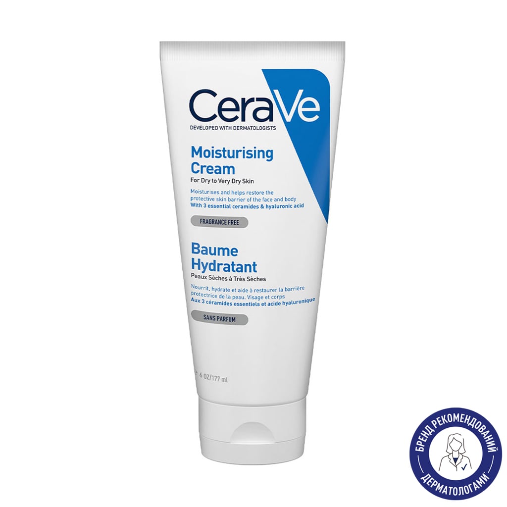 Зволожувальний крем для обличчя та тіла CeraVe Moisturizing Cream для сухої та дуже сухої шкіри, 177 мл