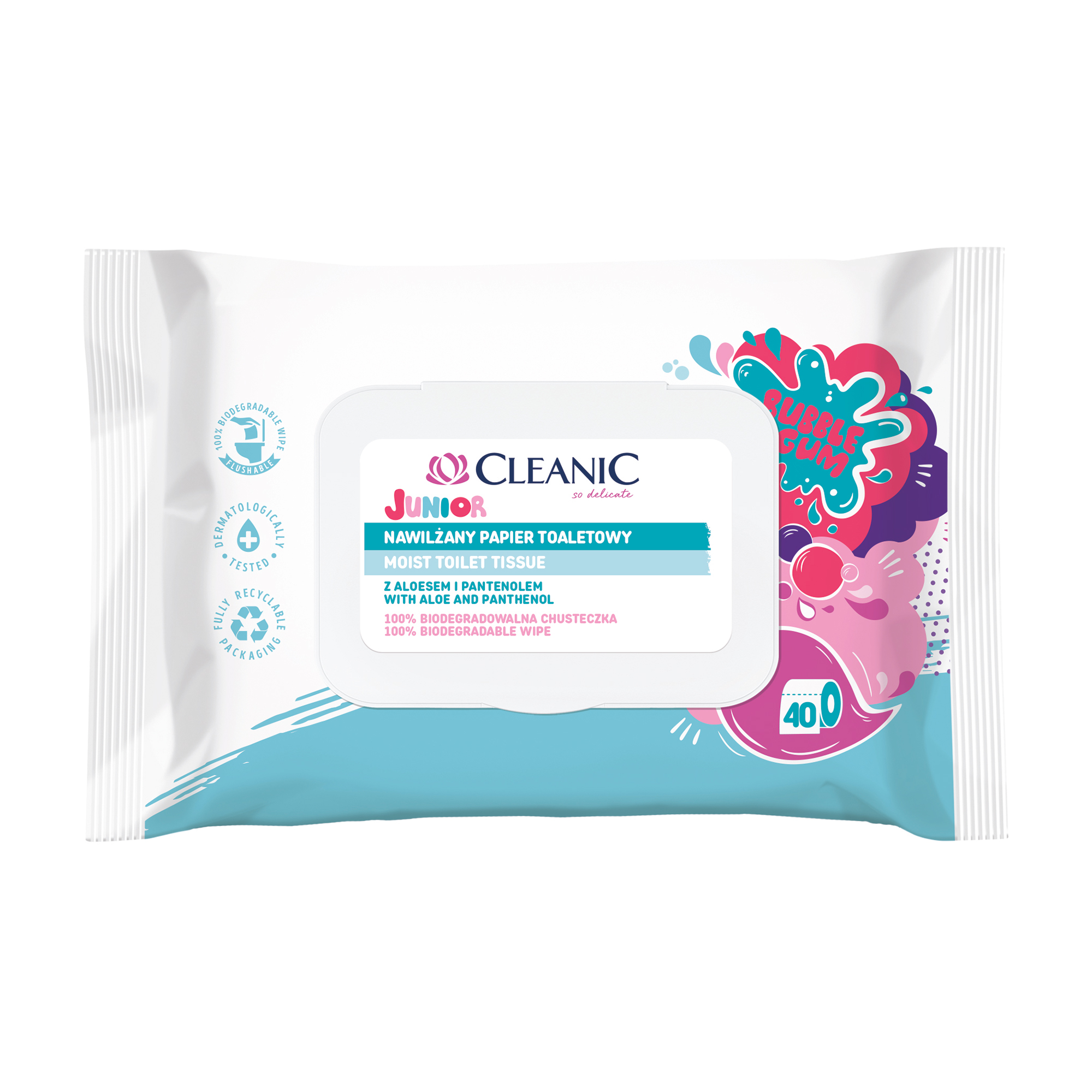 

Вологий туалетний папір Cleanic Junior з алое та пантенолом, 40 шт