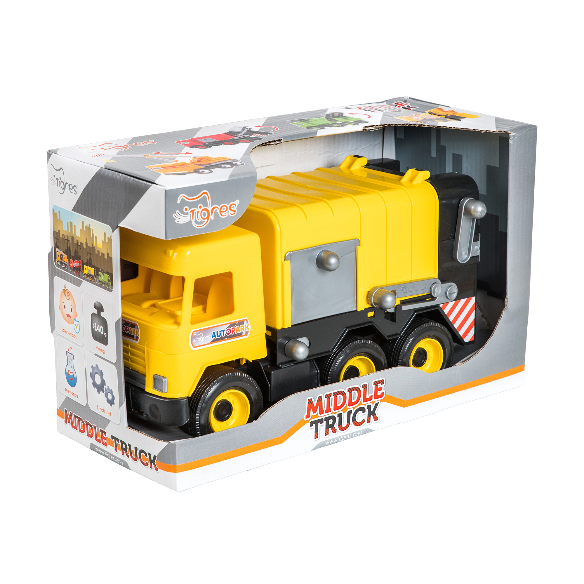

Іграшка Tigres Middle Truck Сміттєвоз, жовтий, від 3 років, в коробці, (39492)