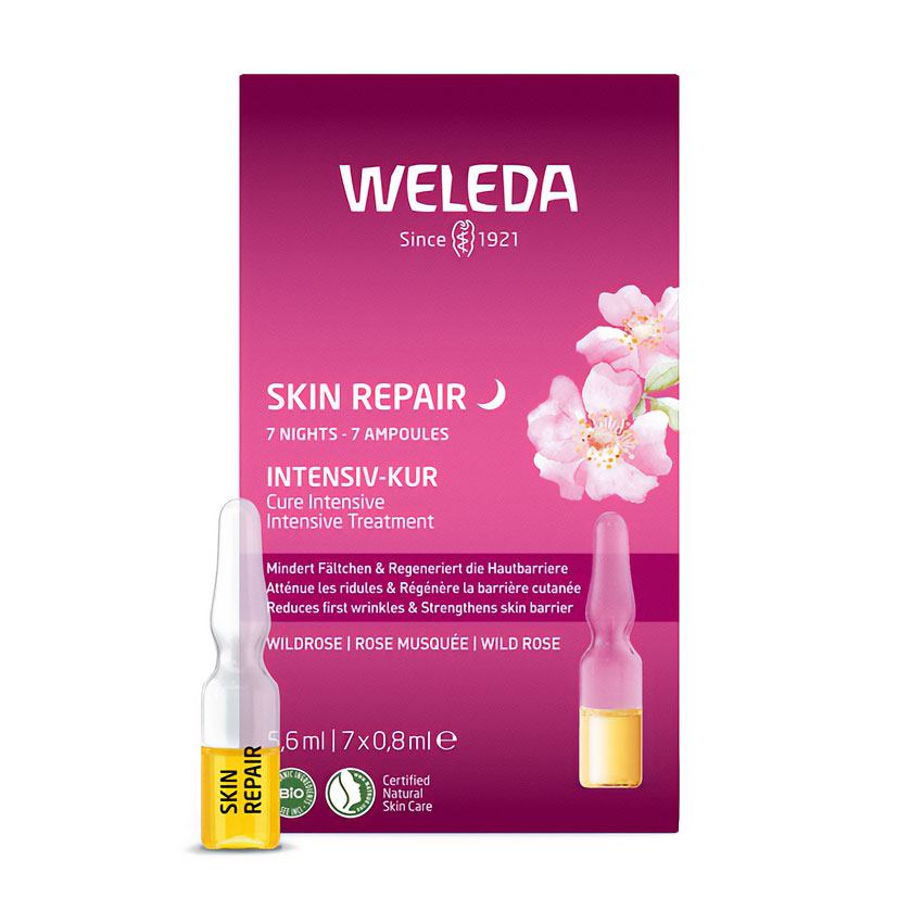 

Уцінка! Розгладжувальний концентрат для обличчя Weleda 7-Day Smoothing Ampoules з олією троянди москета, 7*0.8 мл