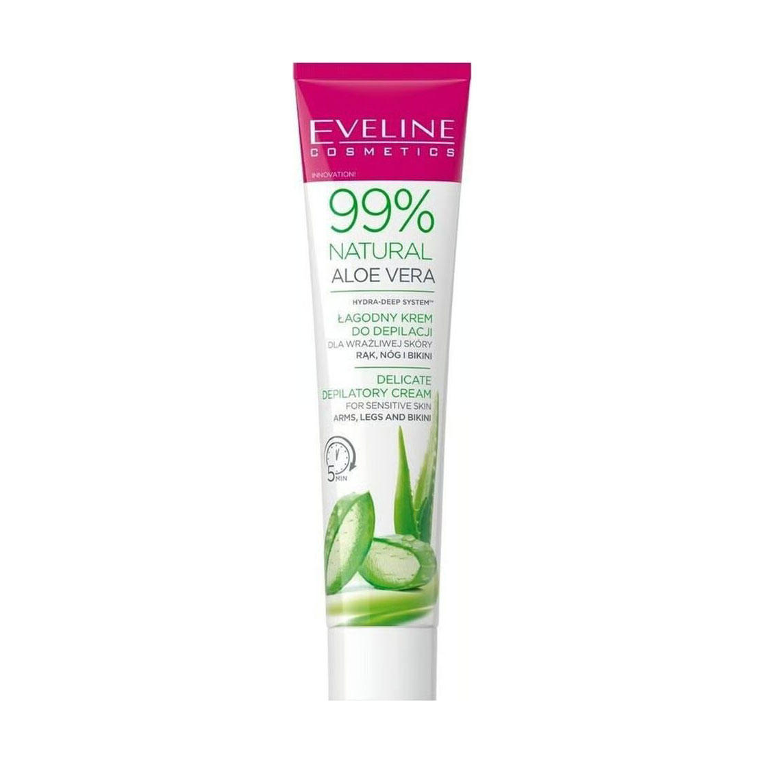 

Уцінка! Крем для депіляції Eveline Cosmetics 99% Natural Aloe Vera для чутливої шкіри рук, ніг та бікіні, 125 мл
