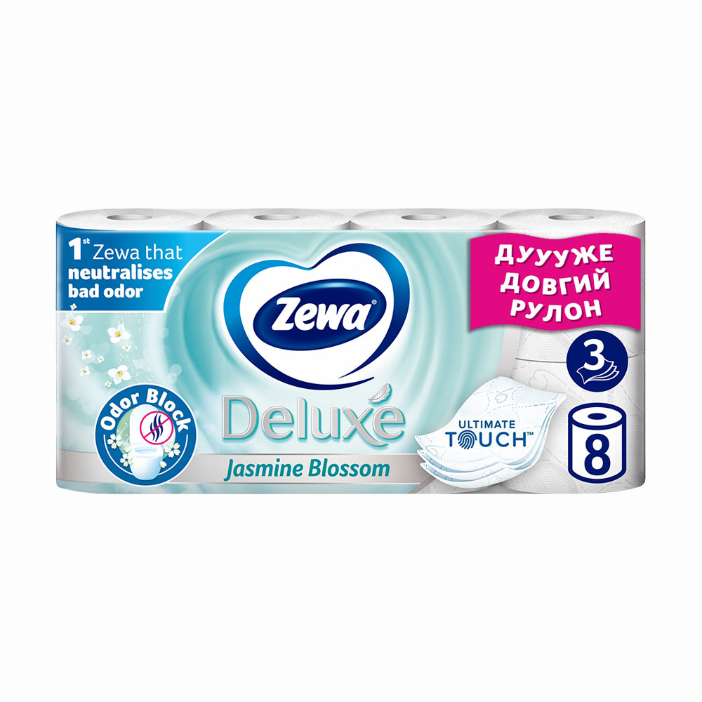 

Уцінка! Туалетний папір Zewa Deluxe Жасмин, білий, 3-шаровий, 150 відривів, 8 рулонів