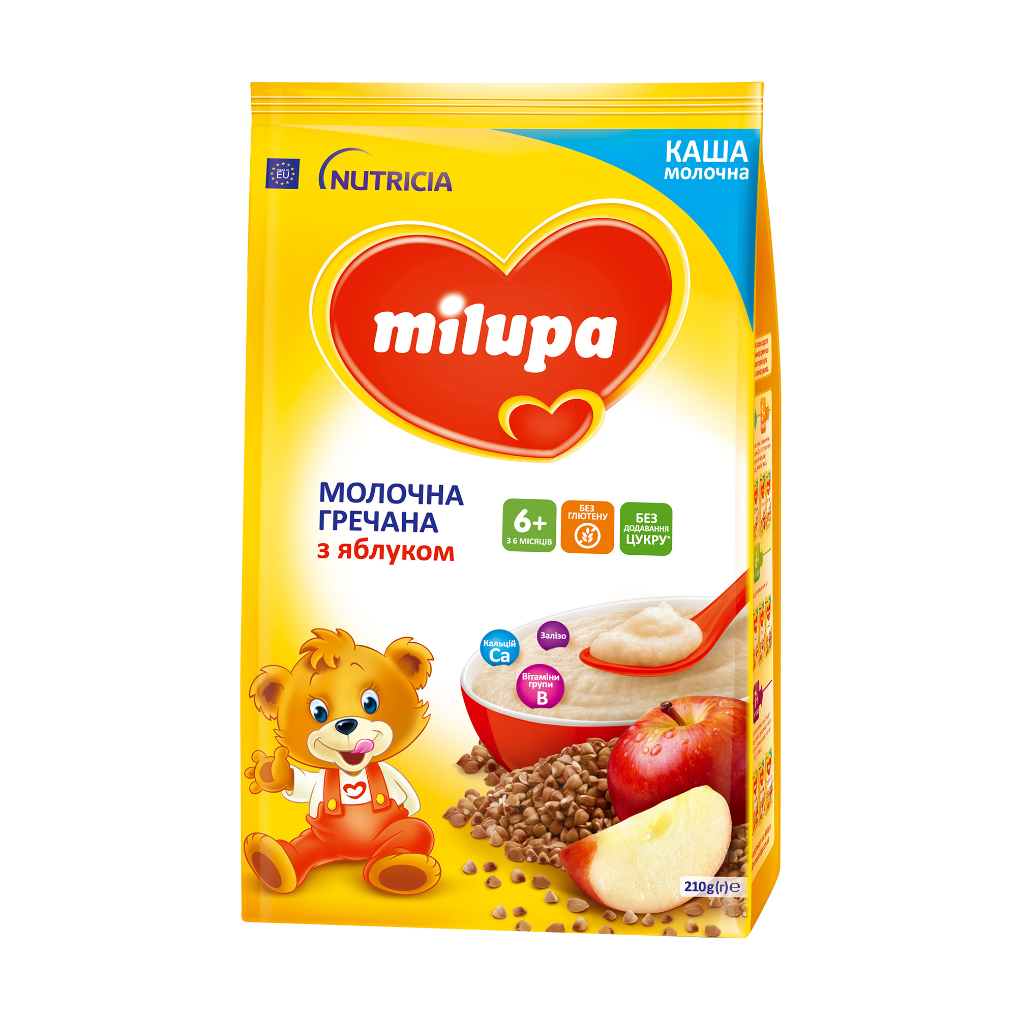 

Дитяча молочна каша Milupa Гречана з яблуком, швидкорозчинна, від 6 місяців, 210 г