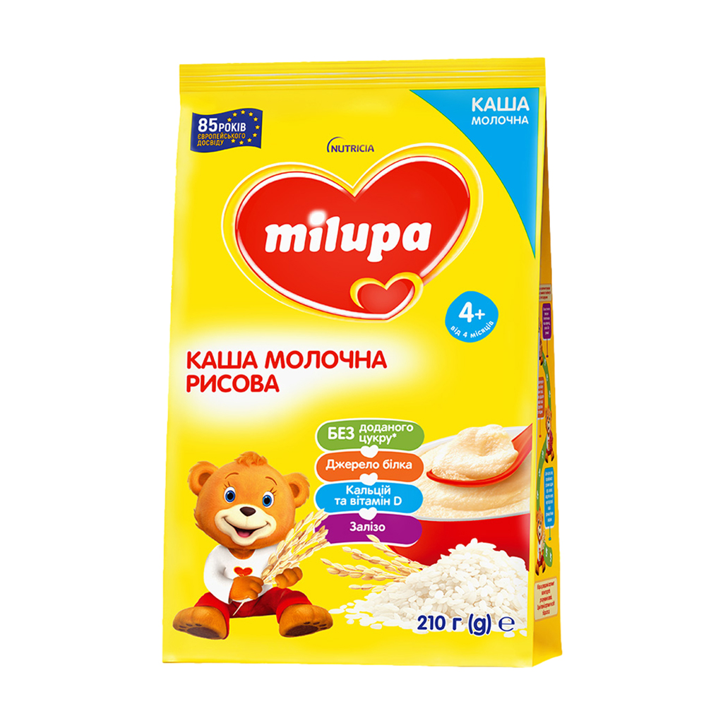 

Дитяча швидкорозчинна молочна каша Milupa рисова, від 4 місяців, 210 г