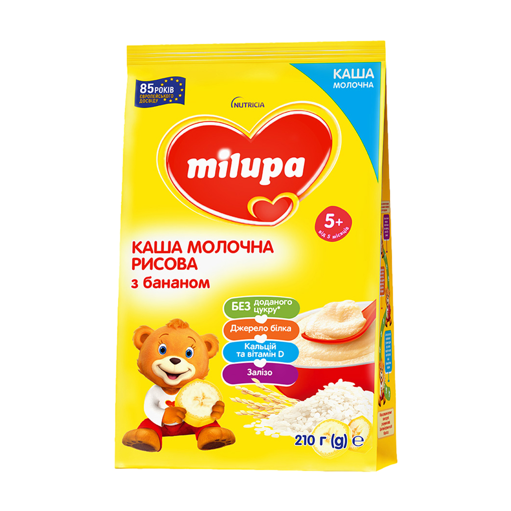 

Дитяча молочна каша Milupa Рисова з бананом, від 5 місяців, 210 г