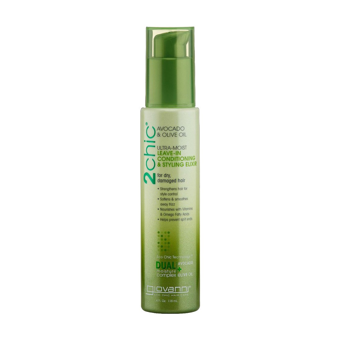 

Зволожувальний незмивний кондиціонер-стайлер Giovanni 2chic Ultra-Moist Leave-In Conditioning & Styling Elixir Avocado & Olive Oil для сухого та пошкодженого волосся, 118 мл