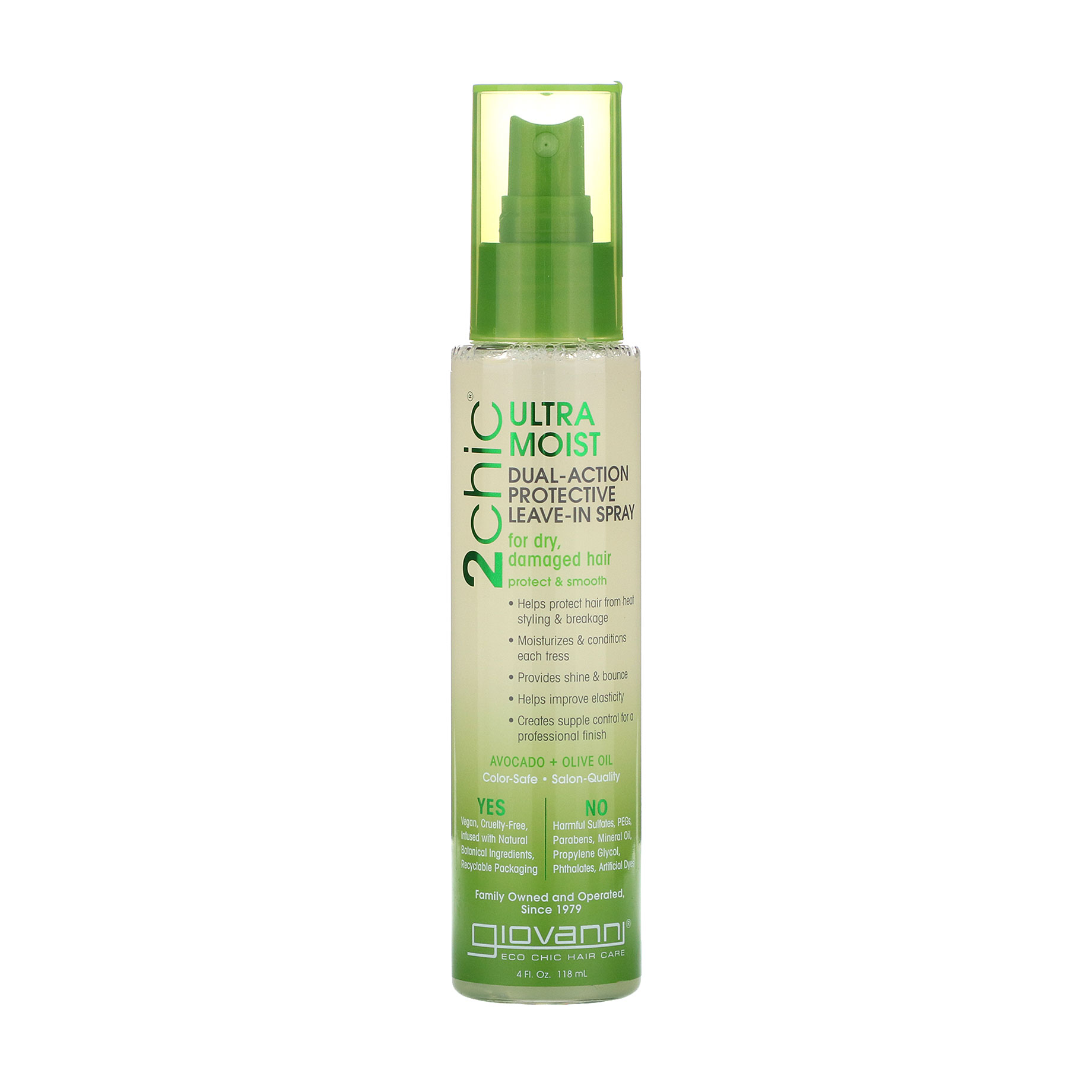 

Спрей Giovanni 2chic Ultra-Moist Dual Action Protective Leave-In Spray Avocado & Olive Oil для сухого та пошкодженого волосся, 118 мл
