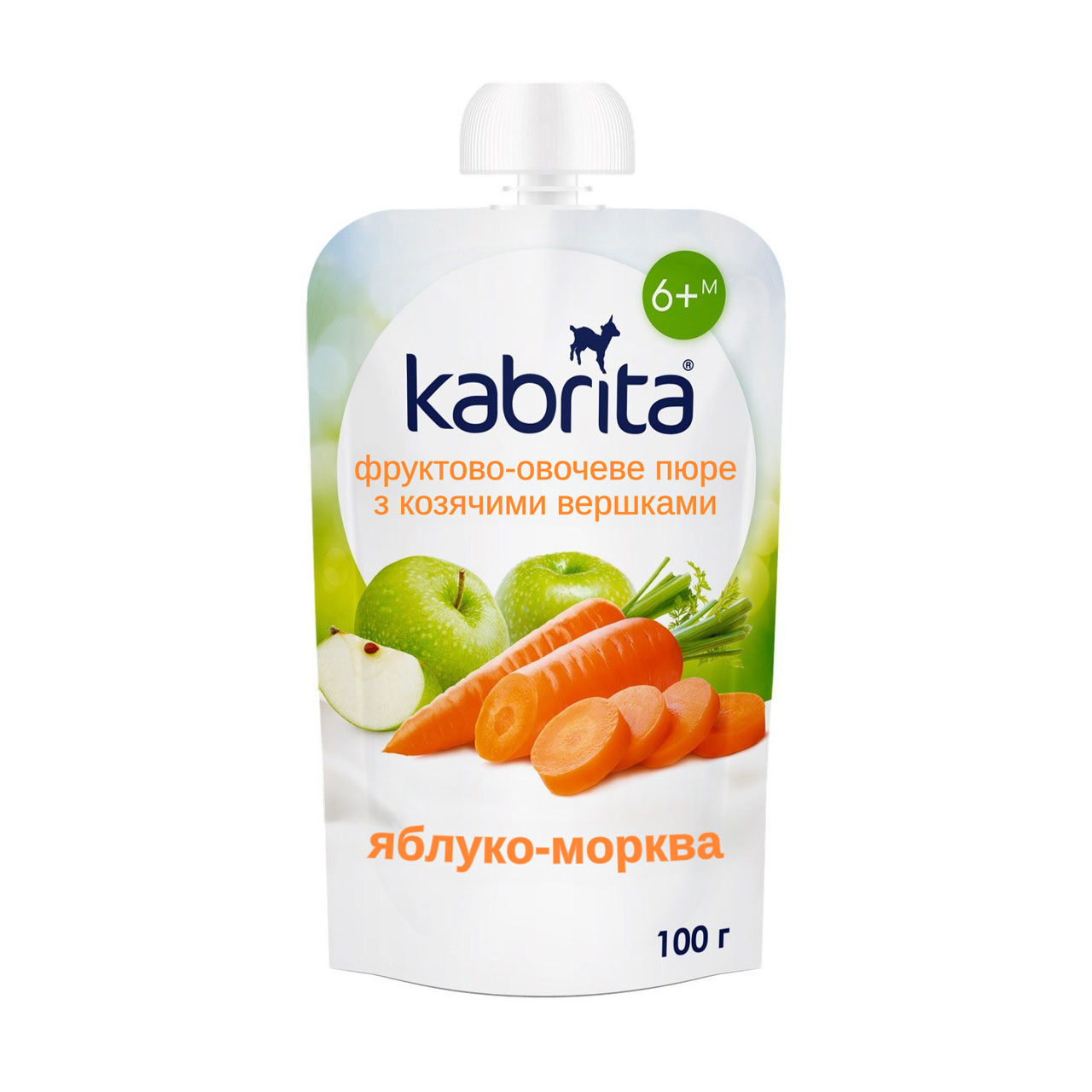 

Дитяче фруктово-овочеве пюре Kabrita Яблуко-морква з козячими вершками, від 6 місяців, 100 г