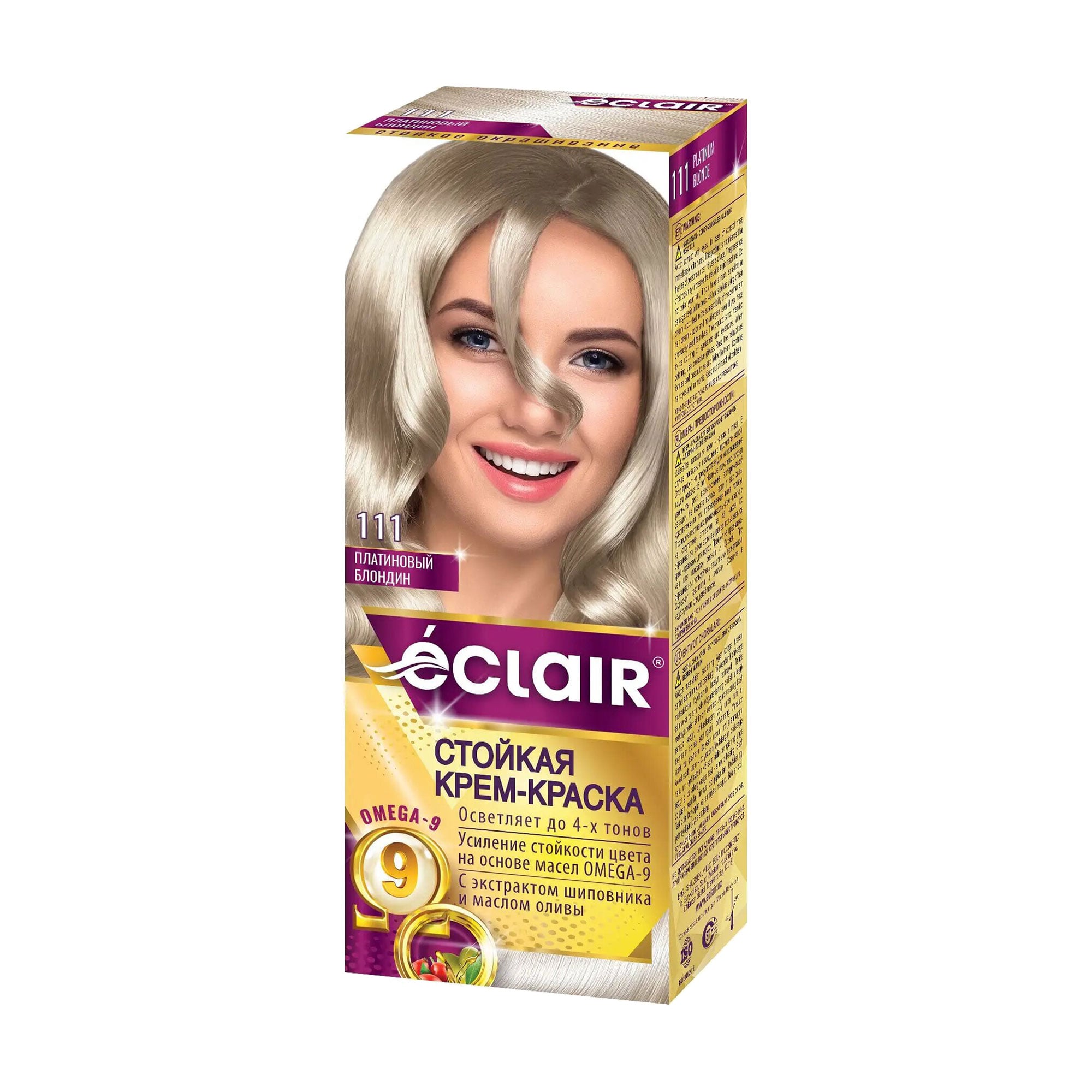 

Стійка крем-фарба для волосся Eclair Omega 9 Hair Color 111 Платиновий блондин, 130 мл