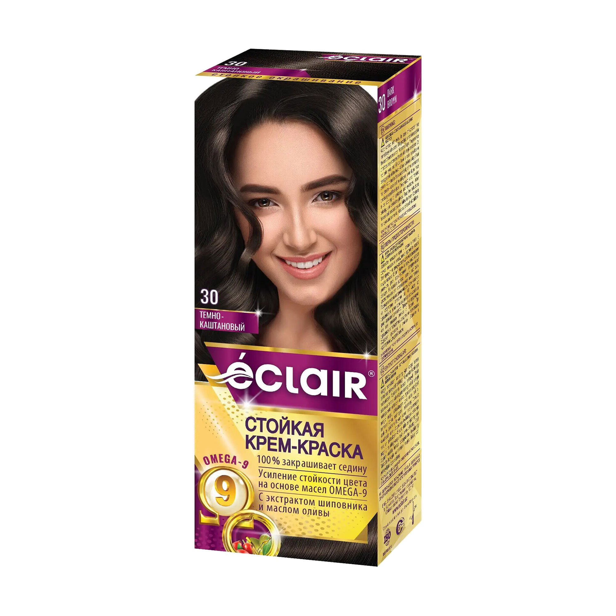 

Стійка крем-фарба для волосся Eclair Omega 9 Hair Color 30 Темно-каштановий, 130 мл