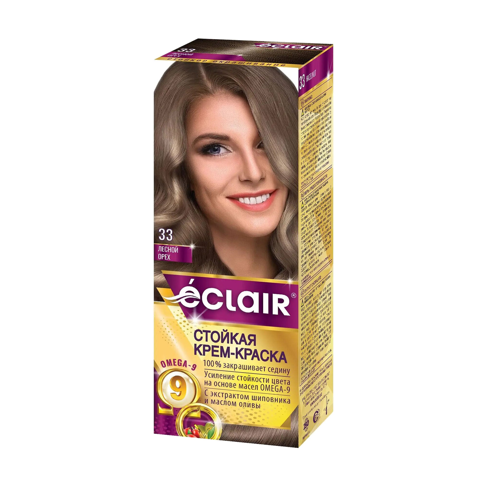 

Стійка крем-фарба для волосся Eclair Omega 9 Hair Color 33 Лісовий горіх, 130 мл