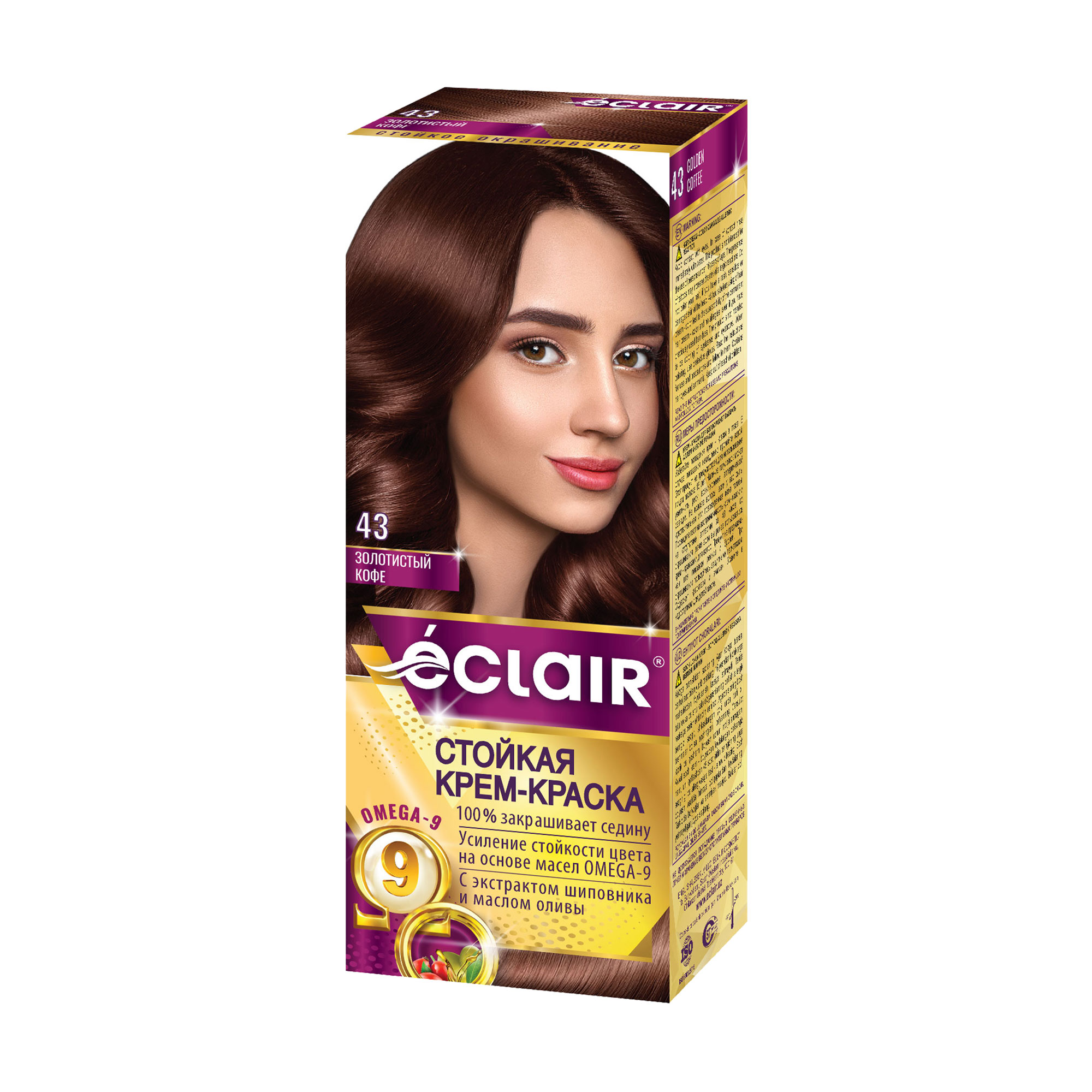 

Стійка крем-фарба для волосся Eclair Omega 9 Hair Color 43 Золотиста кава, 130 мл