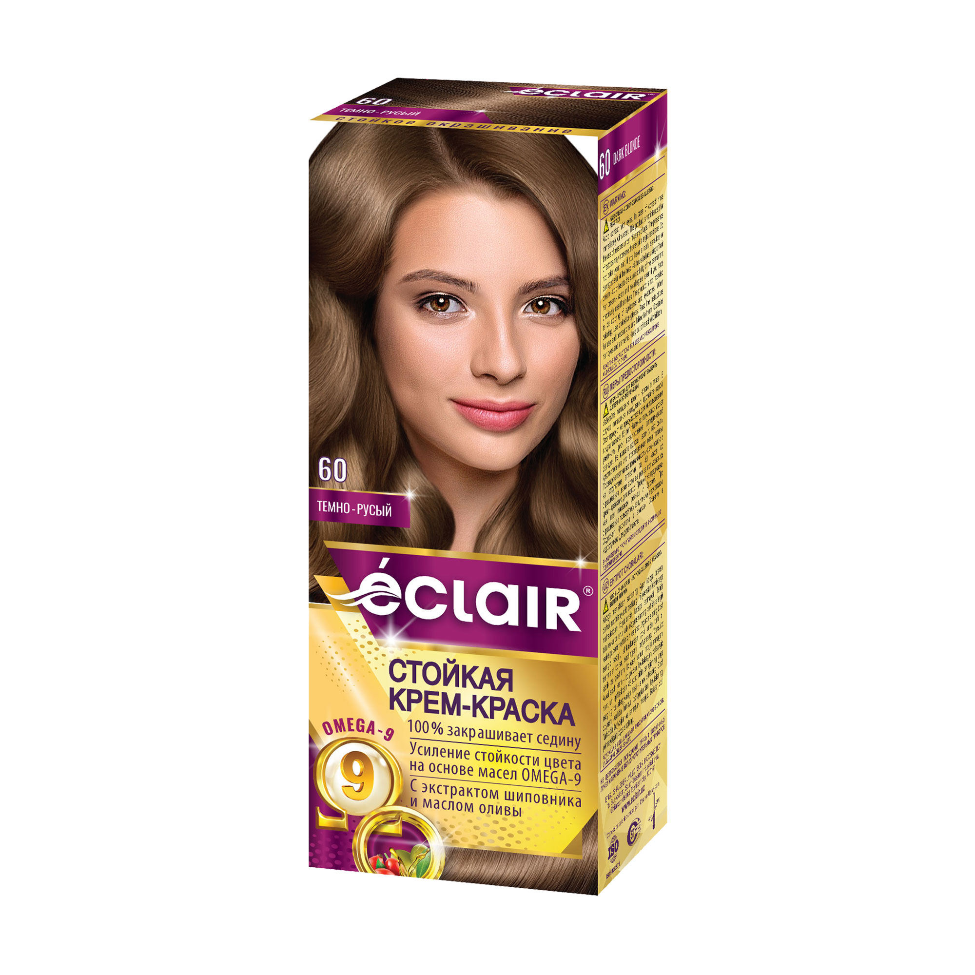 

Стійка крем-фарба для волосся Eclair Omega 9 Hair Color 60 Темно-русявий, 130 мл