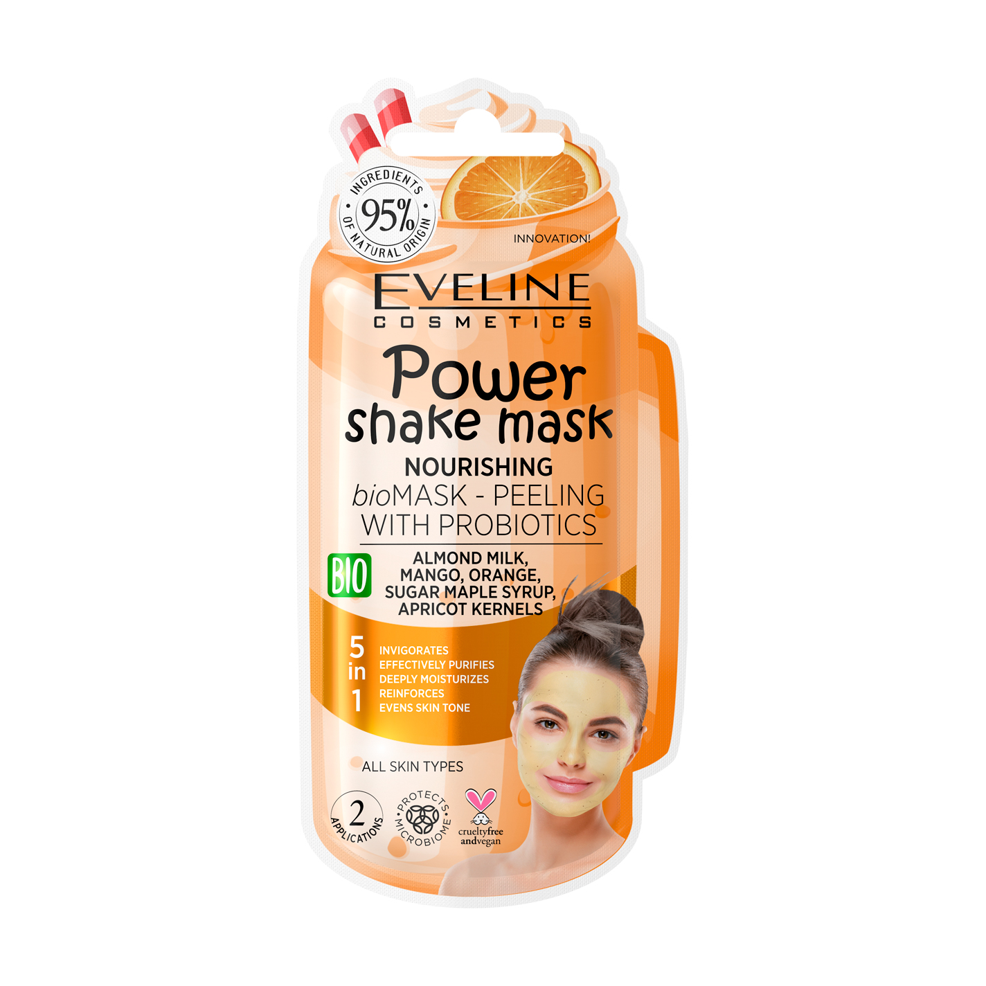 

Поживна біомаска-пілінг з пробіотиками Eveline Cosmetics Power Shake Mask, 10 мл