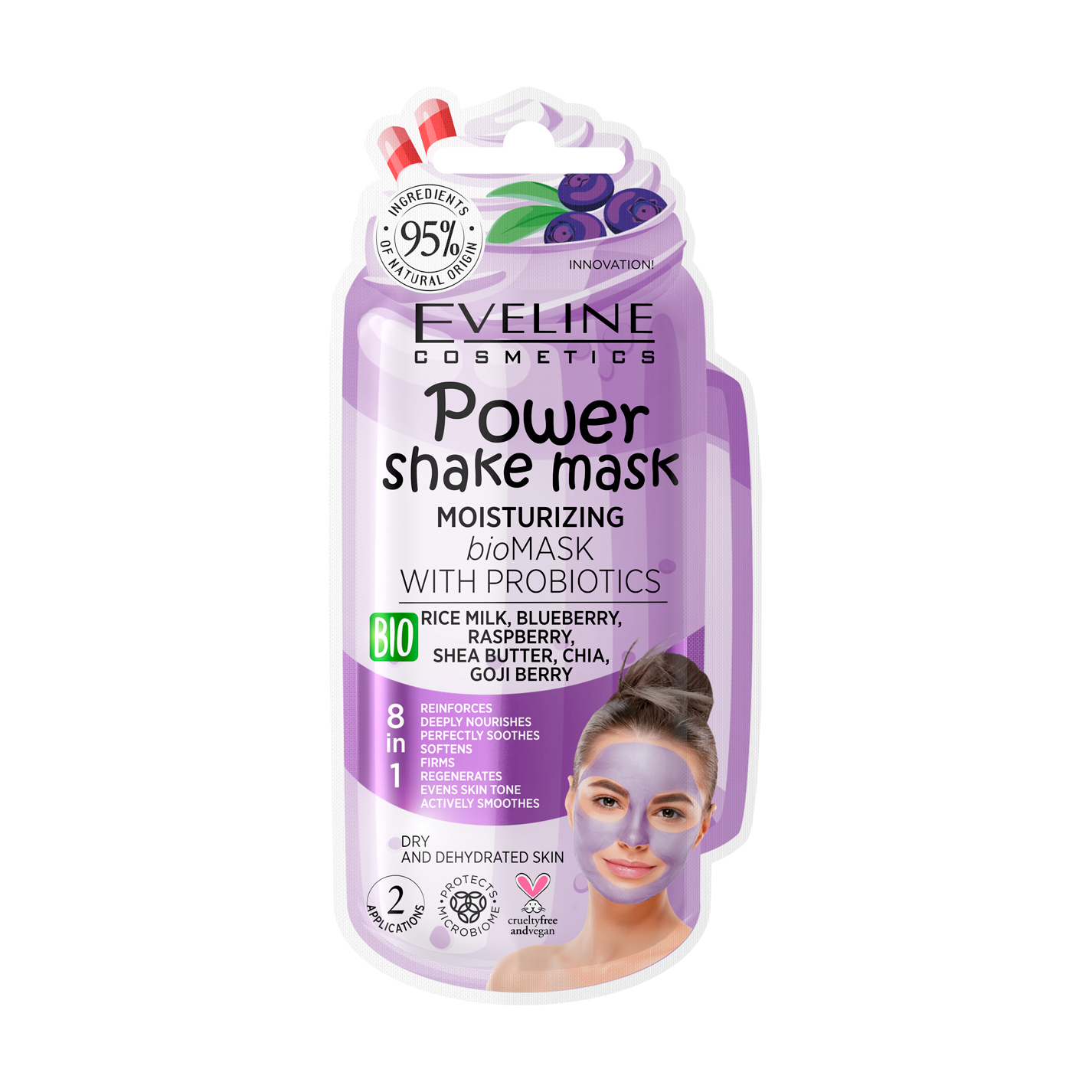 

Зволожувальна біомаска для обличчя Eveline Cosmetics Power Shake Mask з пробіотиками, 10 мл