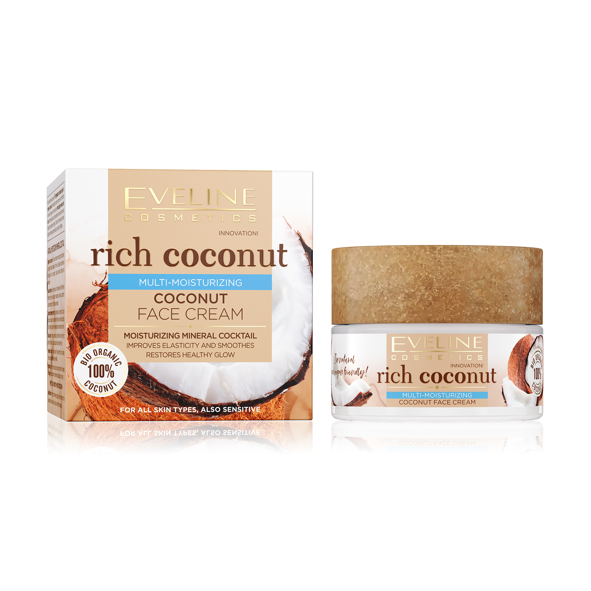 

Уцінка! Зволожувальний крем для обличчя Eveline Cosmetics Rich Coconut Face Cream з кокосом, 50 мл