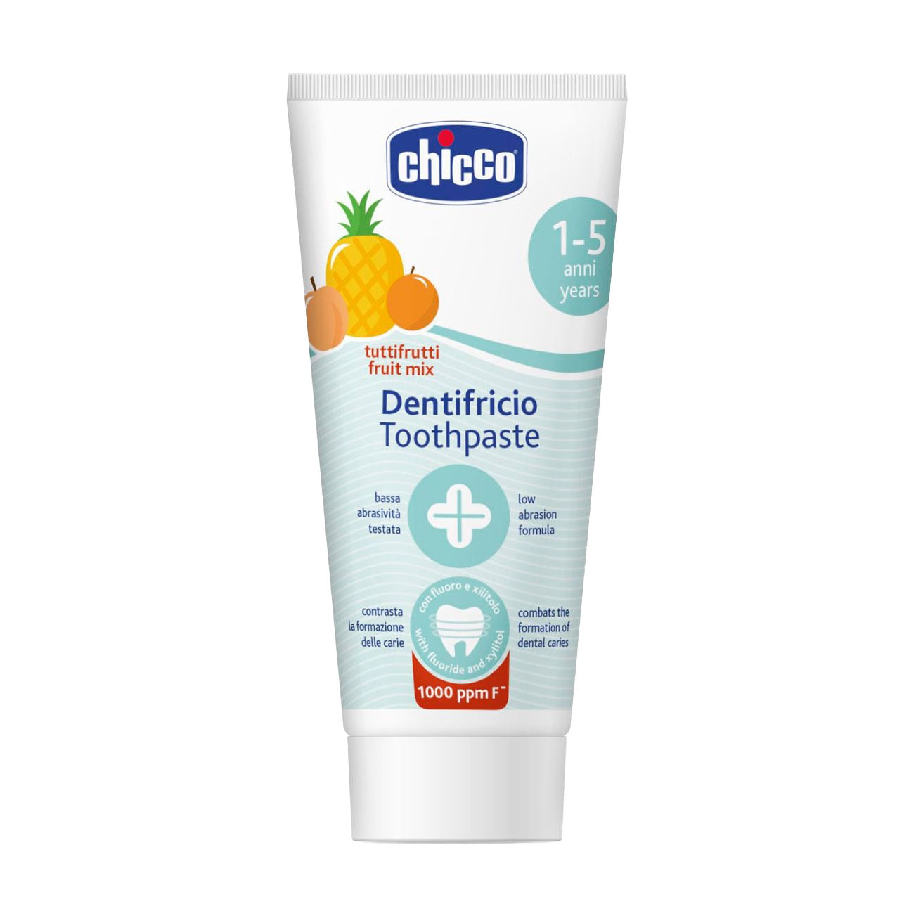

Дитяча зубна паста Chicco Toothpaste Fruit Mix Тутті-Фрутті, з фтором, від 12 місяців, 50 мл