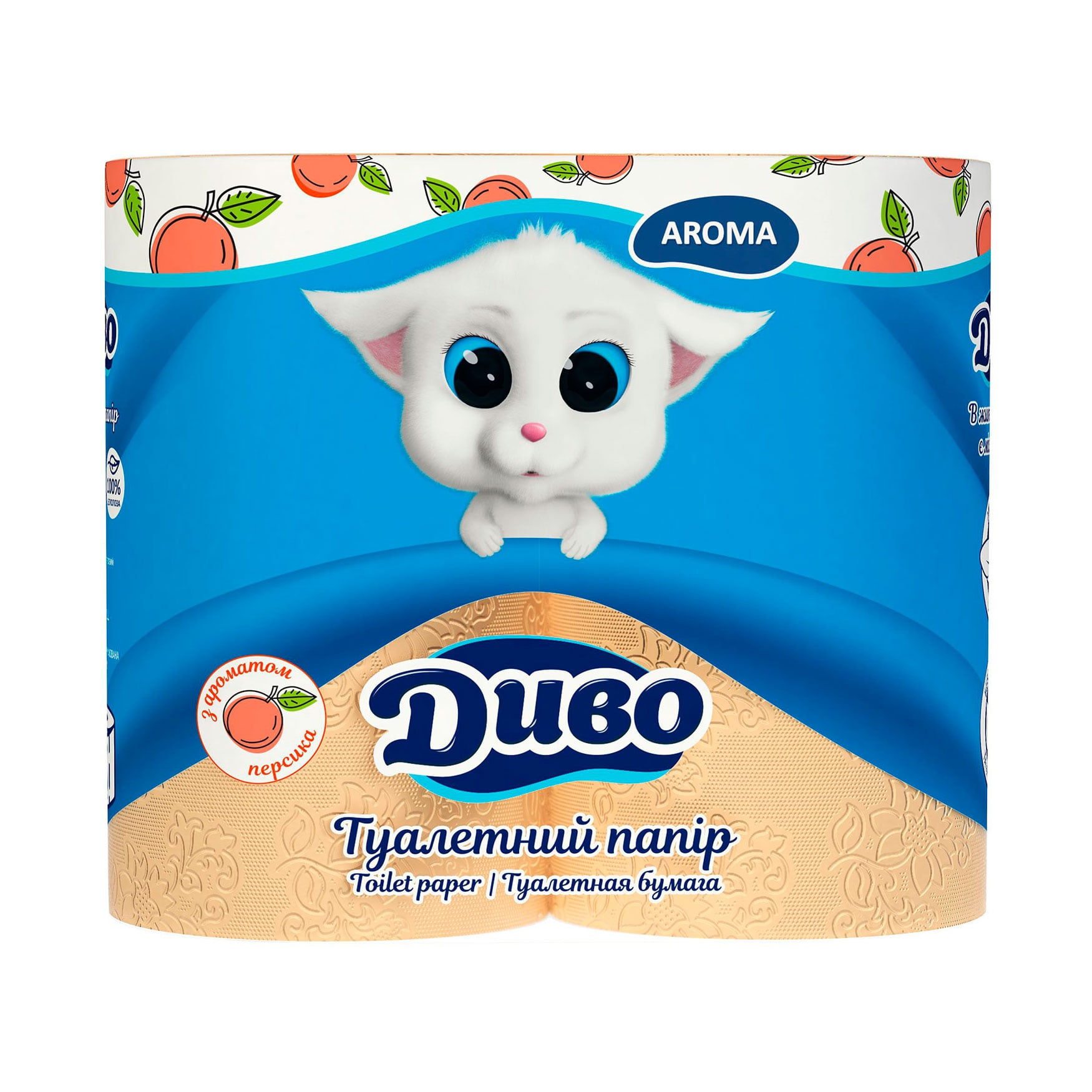 

Уцінка! Туалетний папір Диво Aroma з ароматом персика, 2х-шаровий, 150 відривів, 4 шт